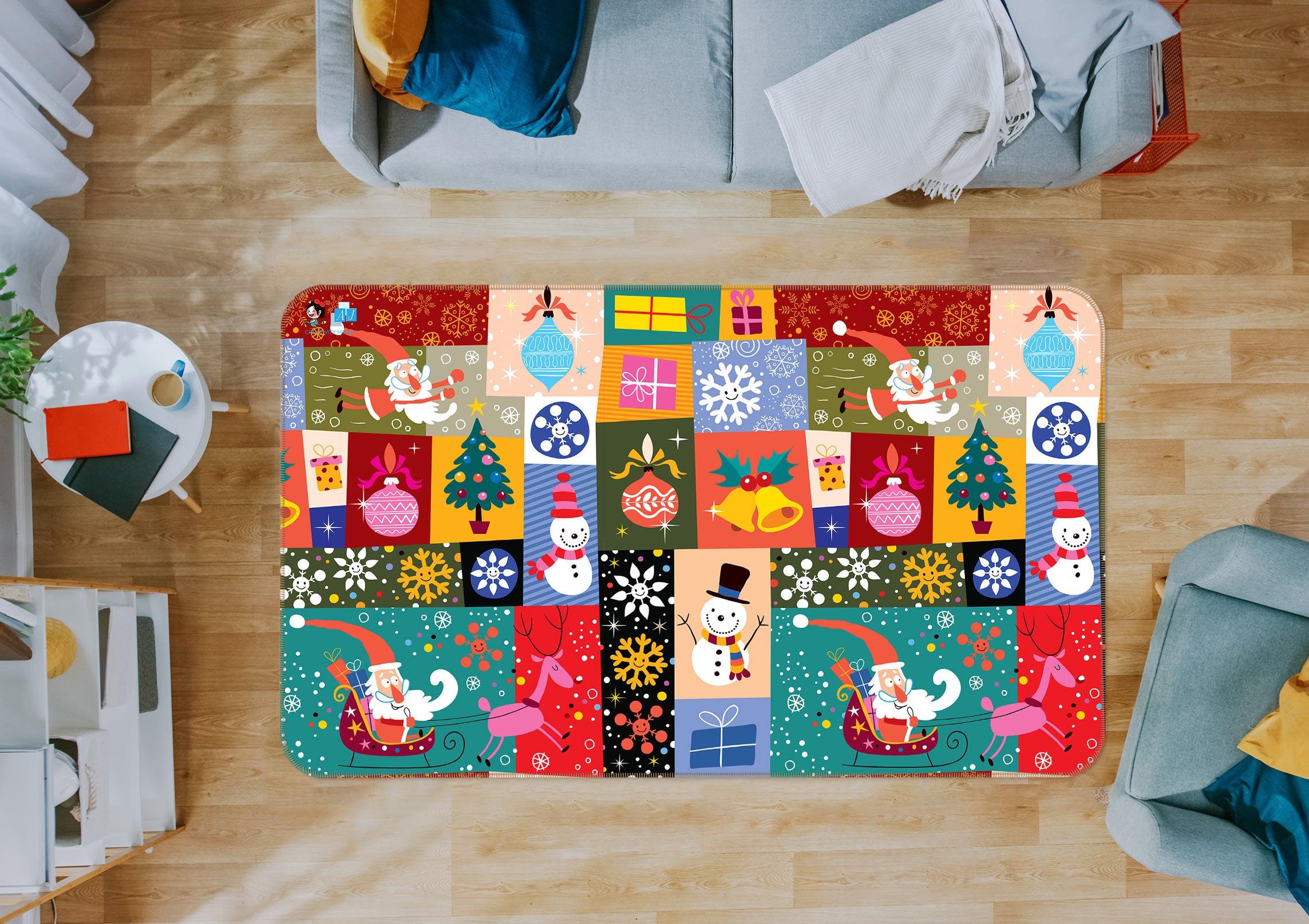 3D Color Block Snowflake 56100 Christmas Non Slip Rug Mat Xmas