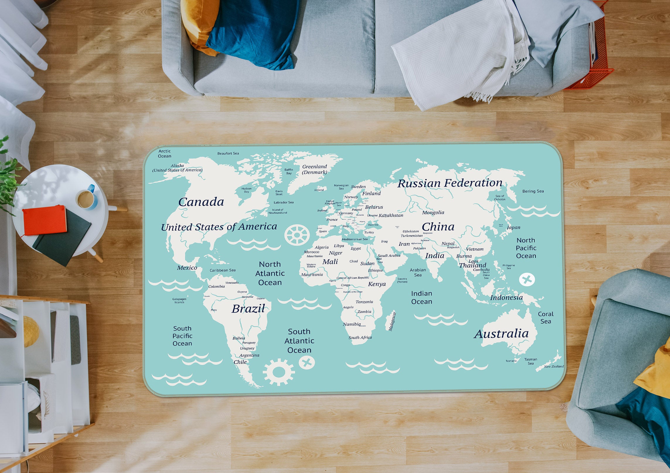 3D White Soil 233 World Map Non Slip Rug Mat