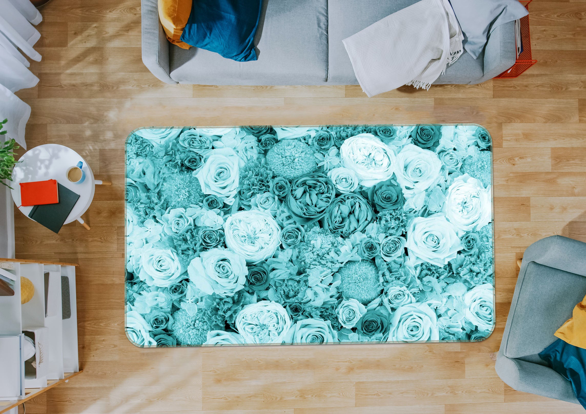 3D Rose Flower 1005 Noirblanc777 Rug Non Slip Rug Mat