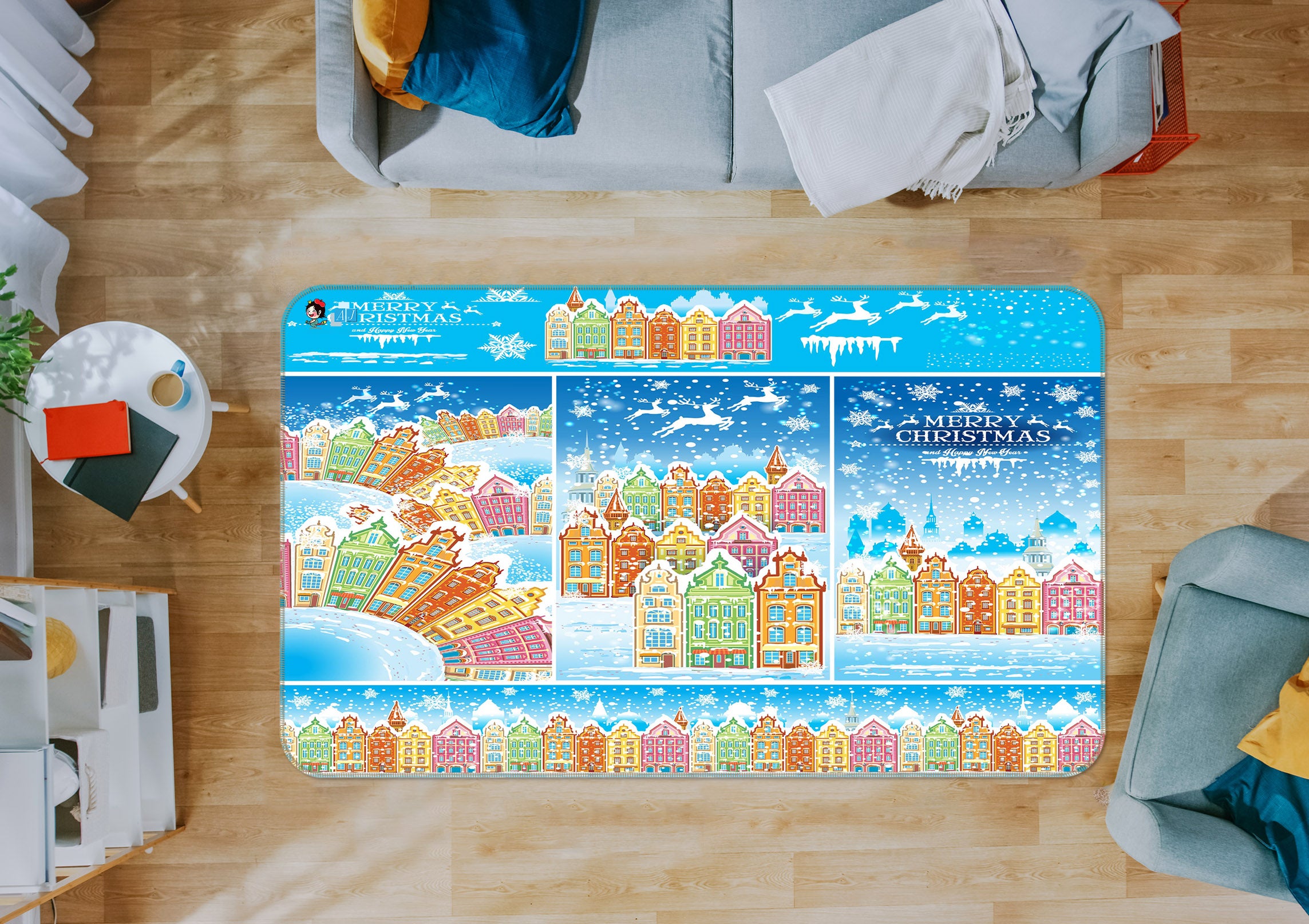 3D Colorful Houses Snow 56214 Christmas Non Slip Rug Mat Xmas