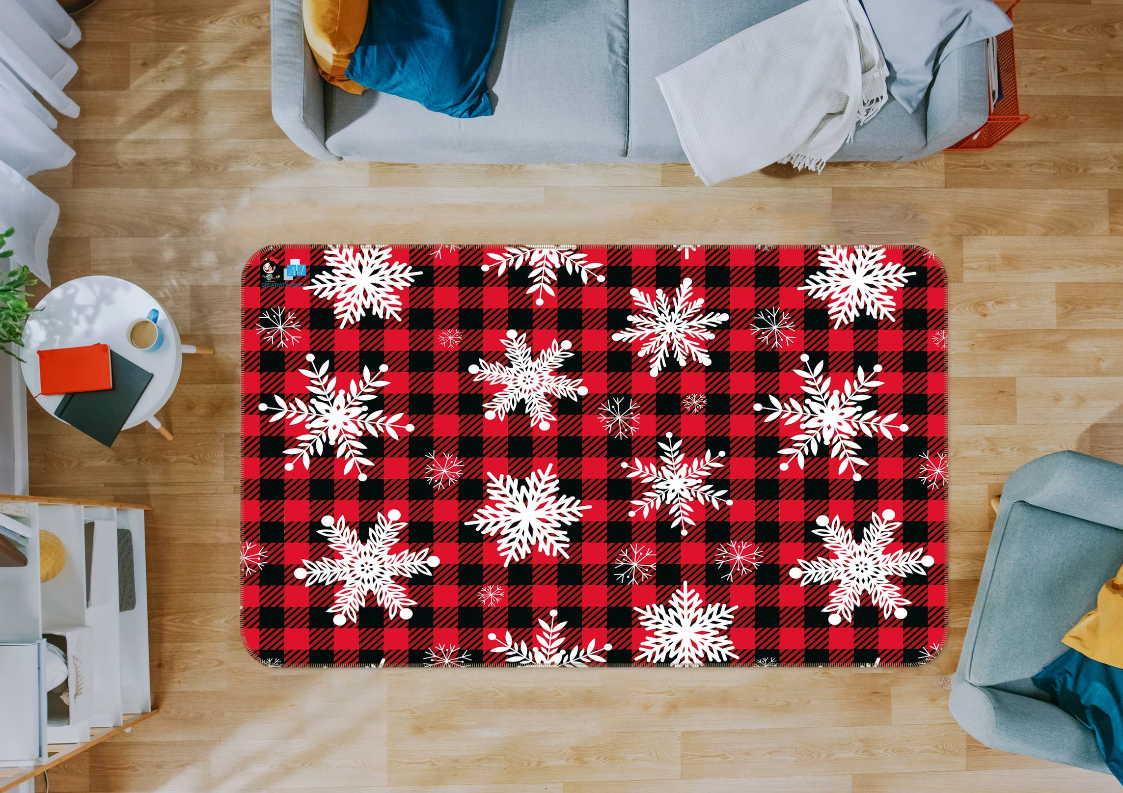 3D Red Black Lattice Snowflake 56161 Christmas Non Slip Rug Mat Xmas