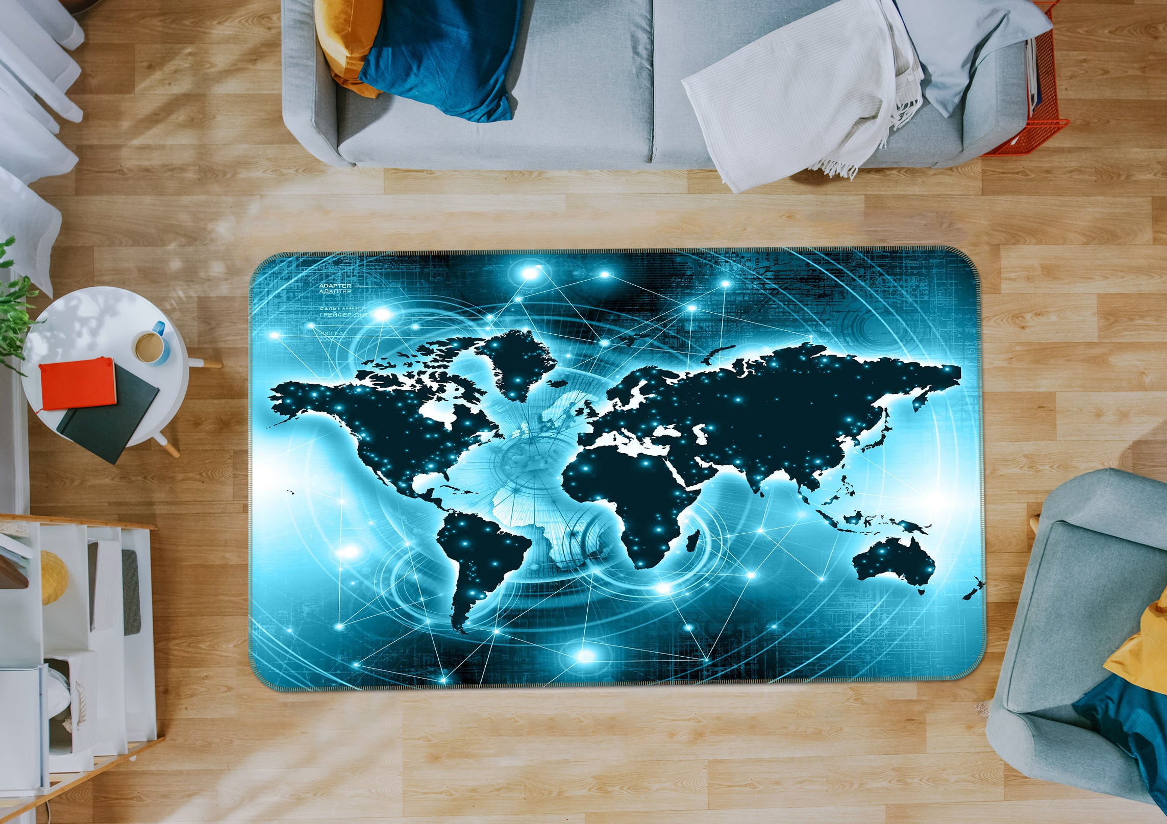 3D Black Stones 265 World Map Non Slip Rug Mat