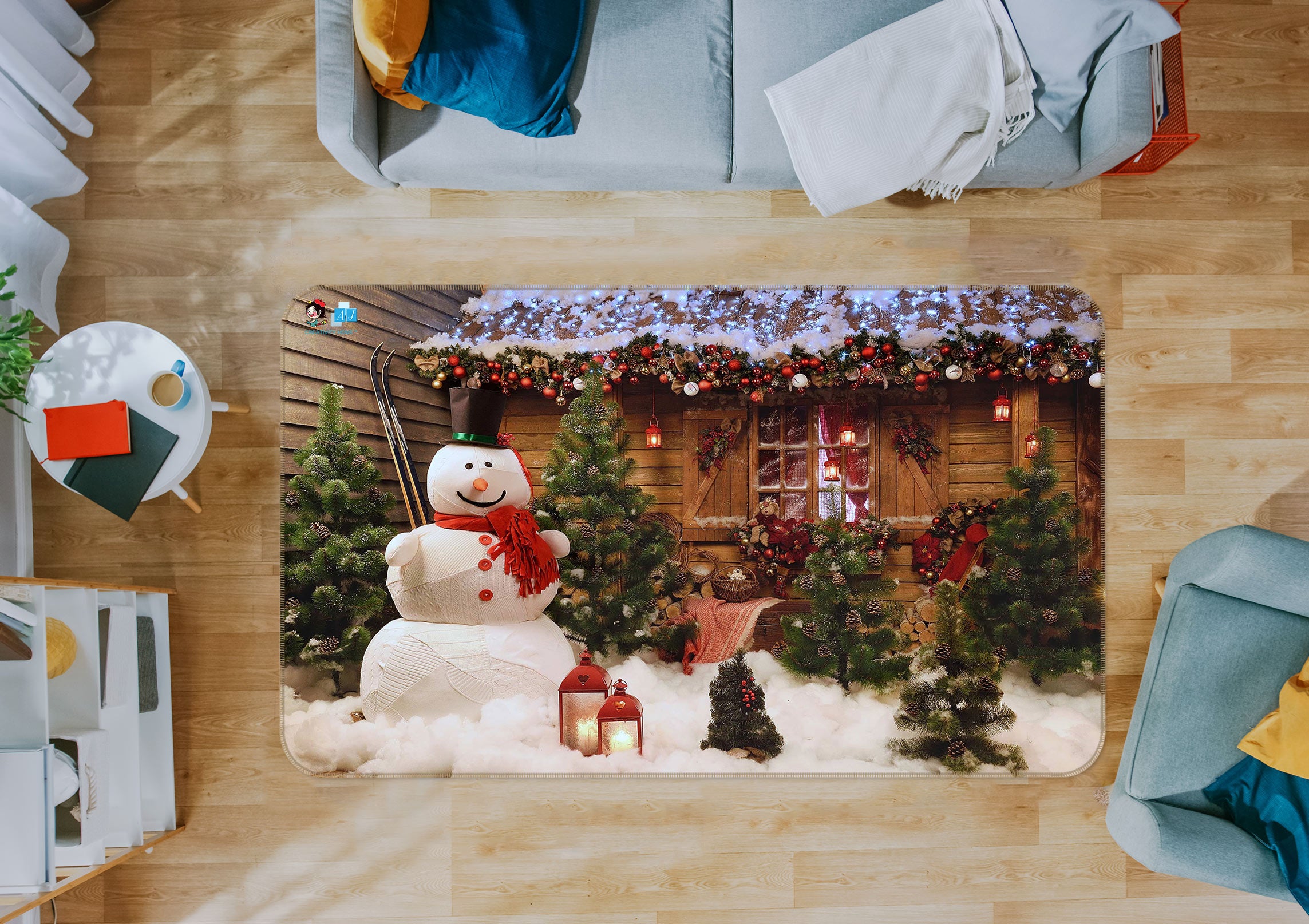 3D Snowman Cabin 56159 Christmas Non Slip Rug Mat Xmas