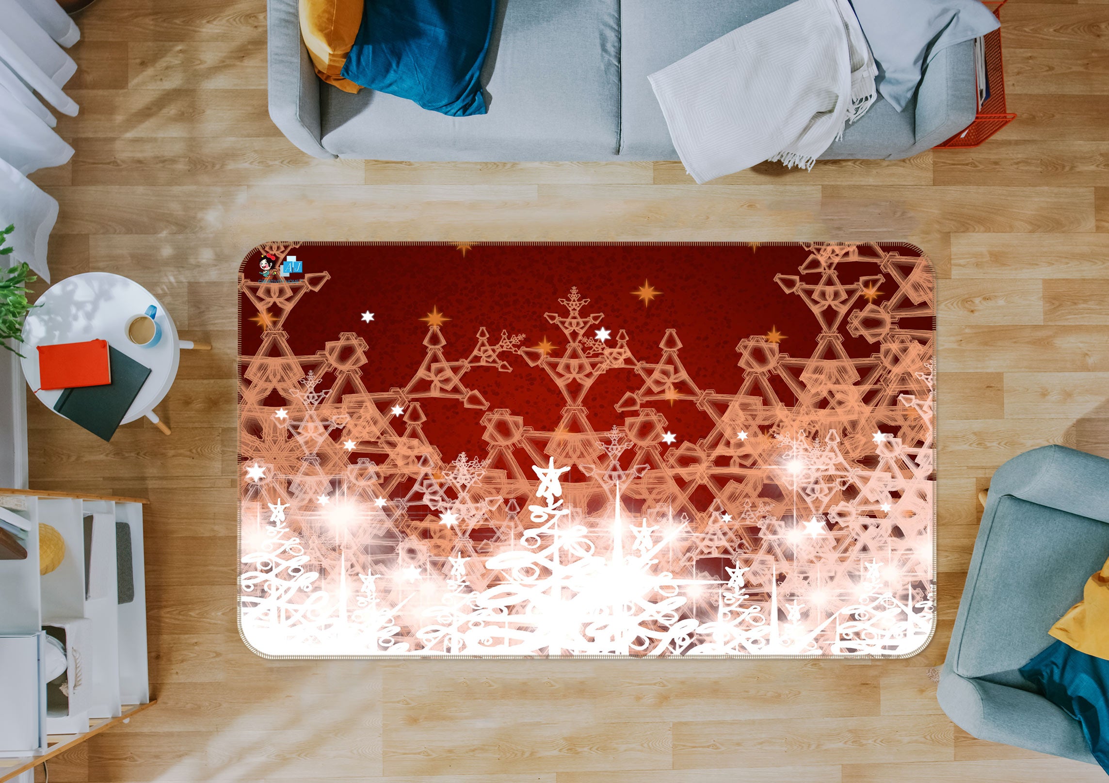 3D Red Snowflake 56151 Christmas Non Slip Rug Mat Xmas