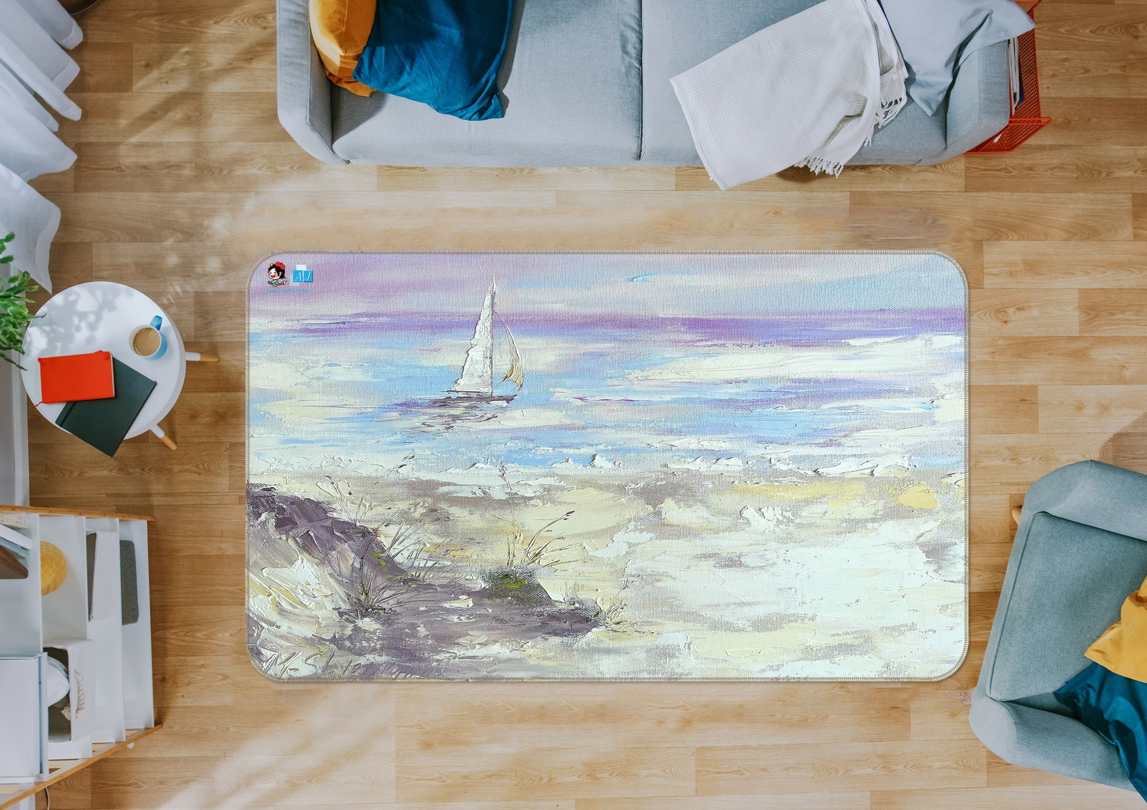 3D Ocean Sailboat 3831 Skromova Marina Rug Non Slip Rug Mat