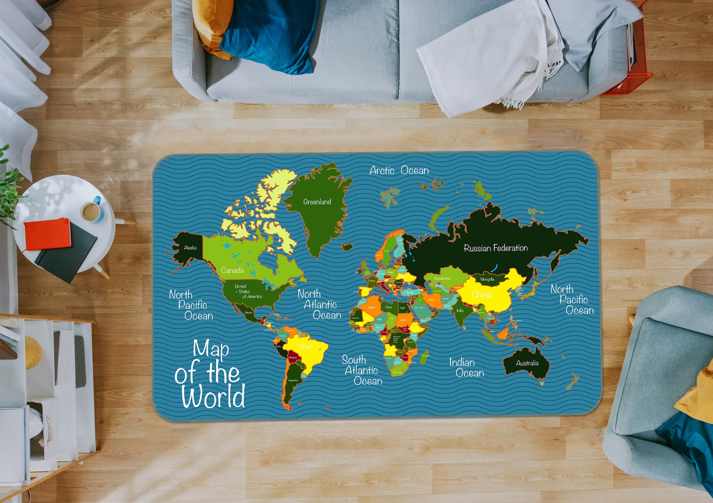 3D Doodle Island 304 World Map Non Slip Rug Mat