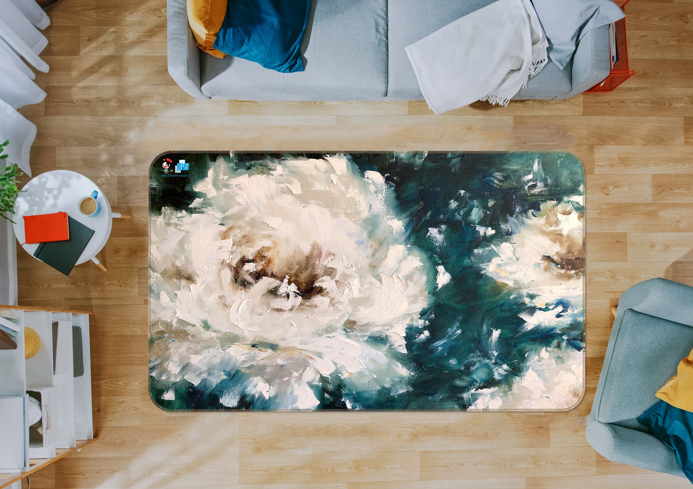 3D White Flower 1125 Skromova Marina Rug Non Slip Rug Mat