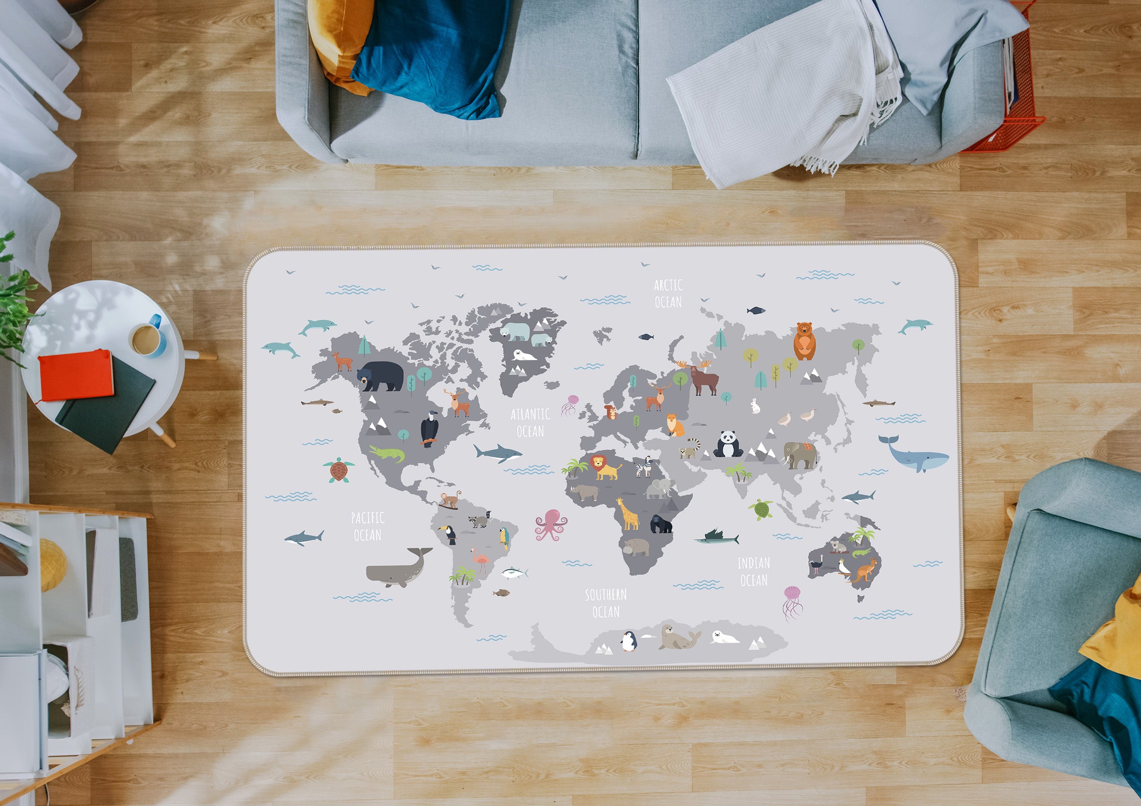 3D Grey Abstract 285 World Map Non Slip Rug Mat