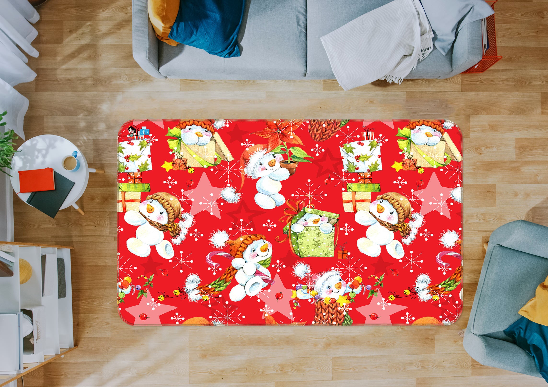 3D Red Snowman Pattern 56117 Christmas Non Slip Rug Mat Xmas