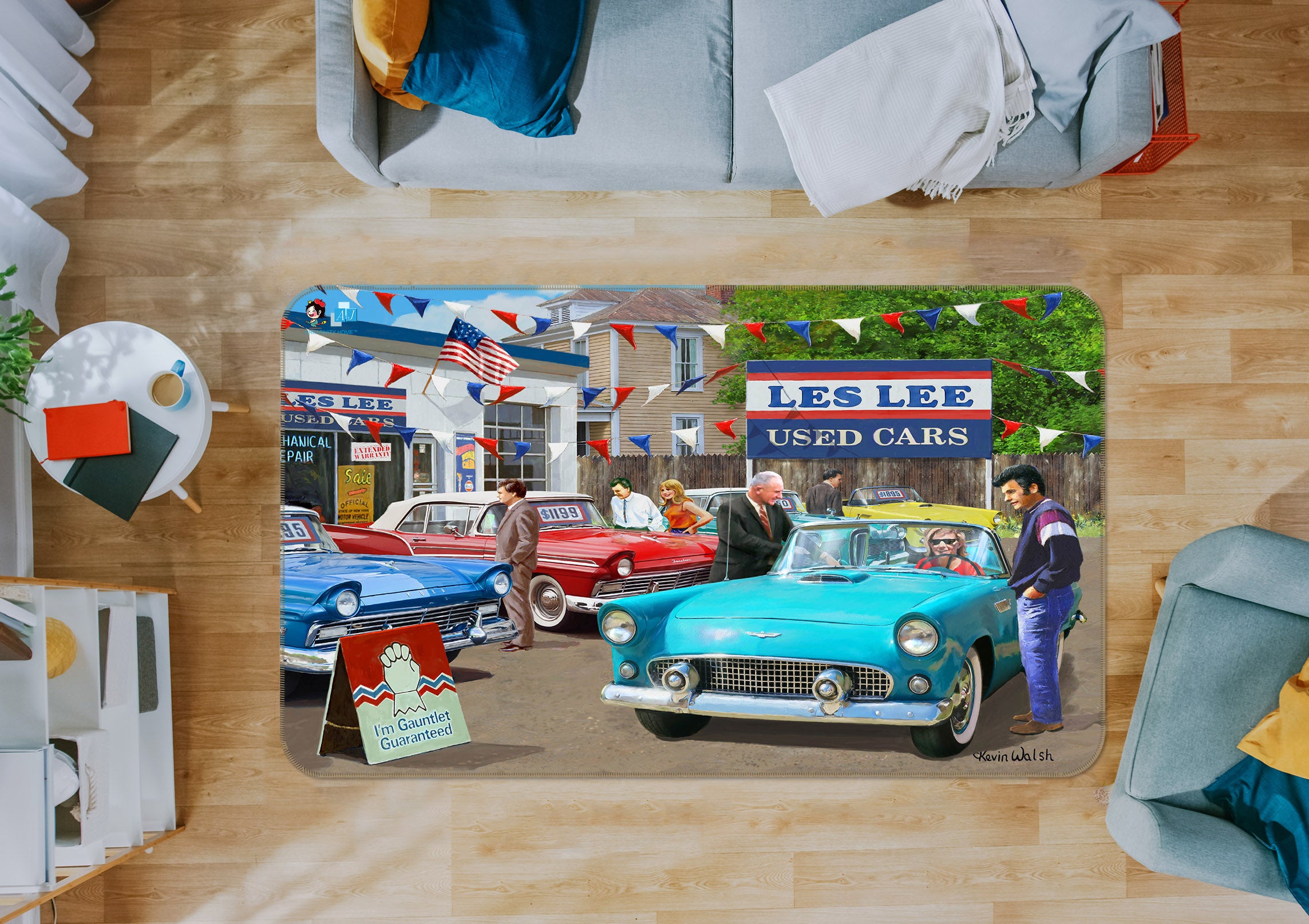 3D Flag Blue Car 027 Kevin Walsh Rug Non Slip Rug Mat