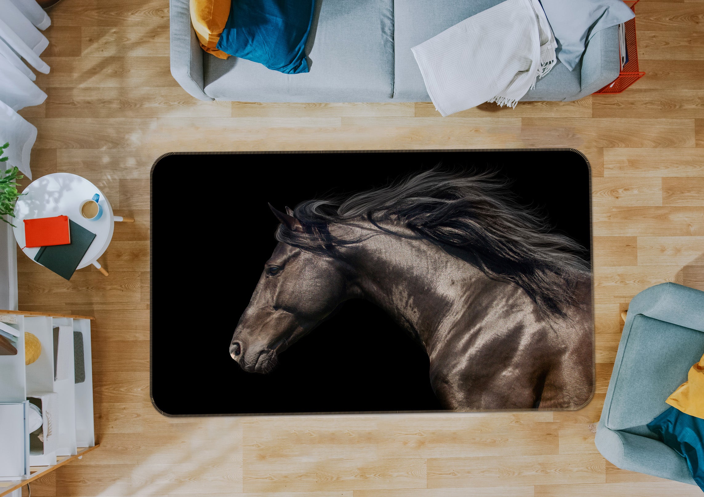 3D Black Horse 089 Animal Non Slip Rug Mat