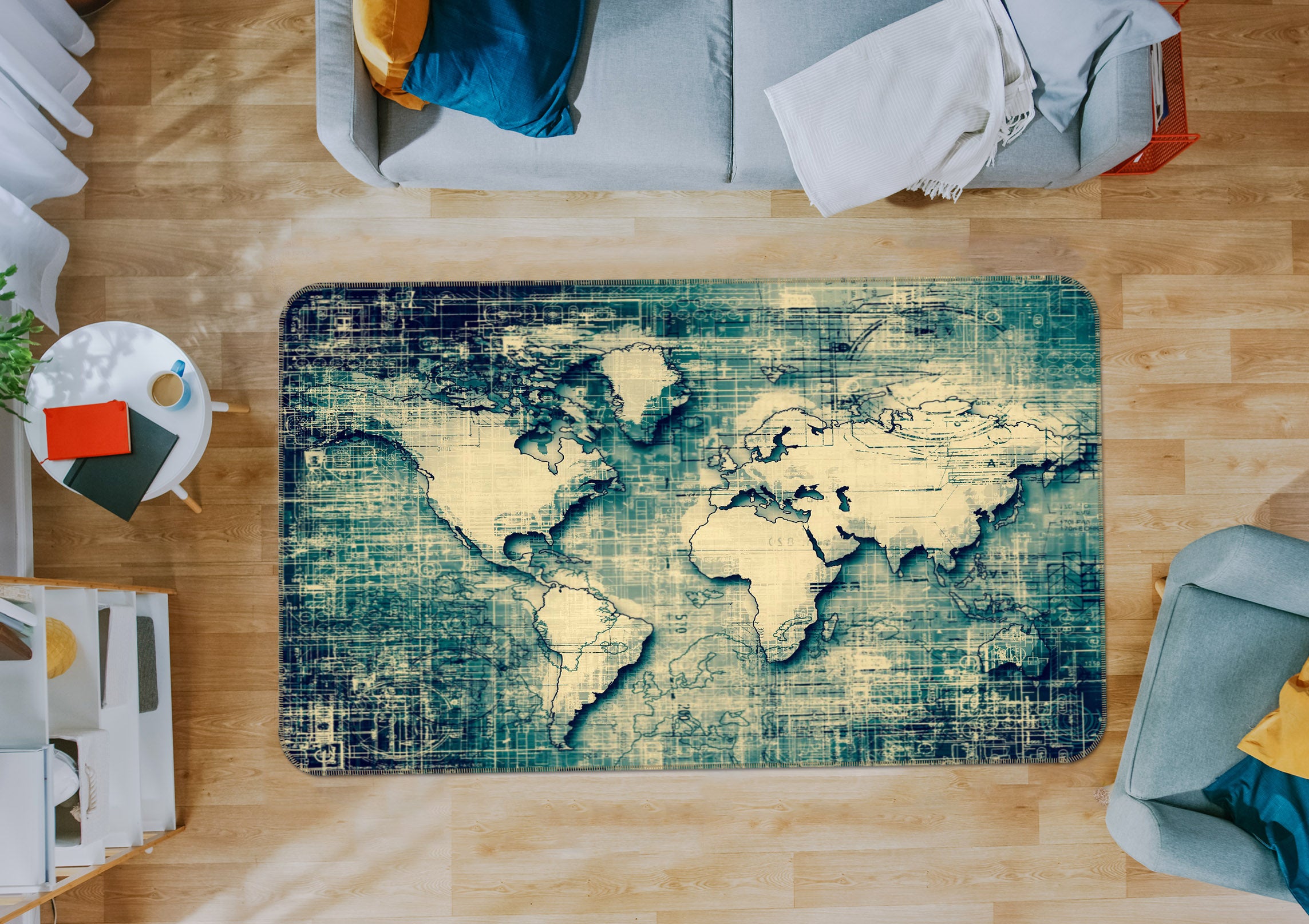 3D Sketch Pattern 297 World Map Non Slip Rug Mat