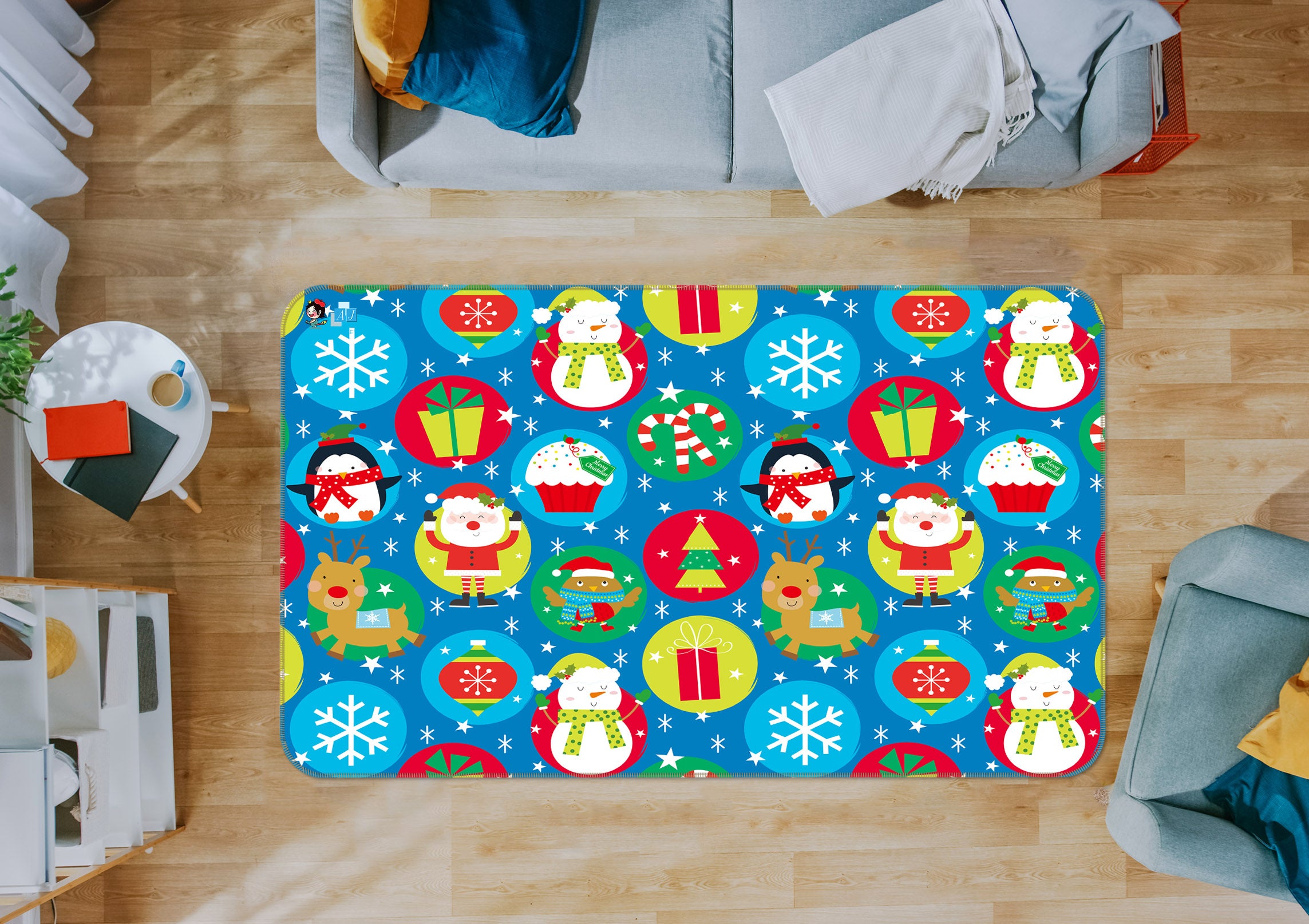 3D Snowflake Penguin Santa 56260 Christmas Non Slip Rug Mat Xmas