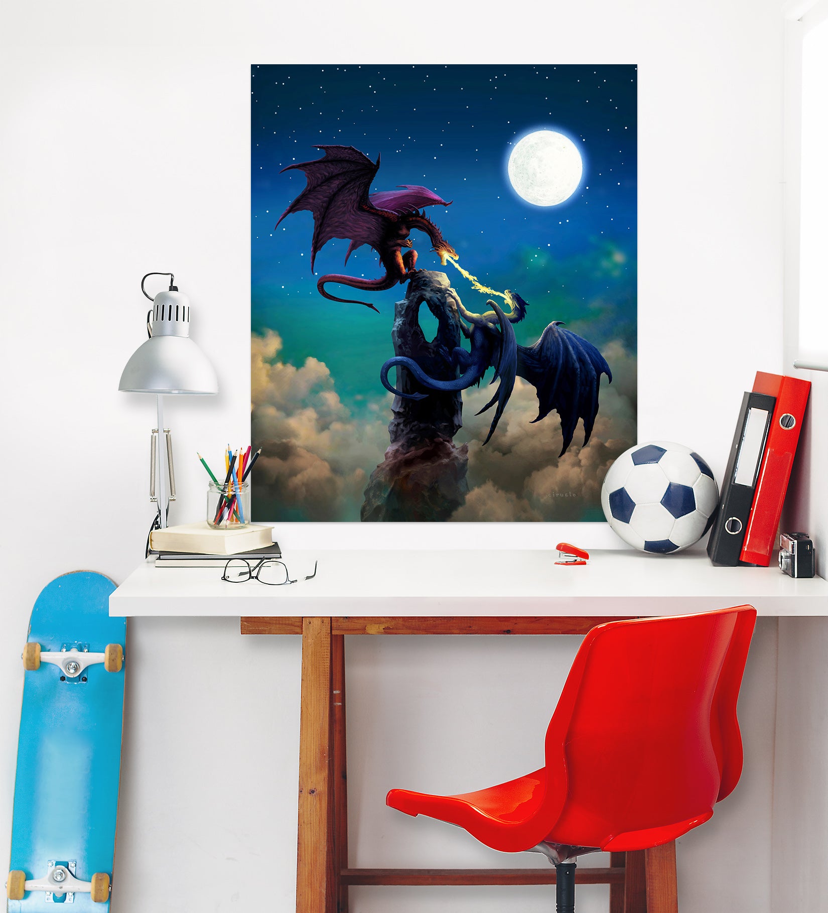 3D Clouds Night Dragon Moon 8137 Ciruelo Wall Sticker