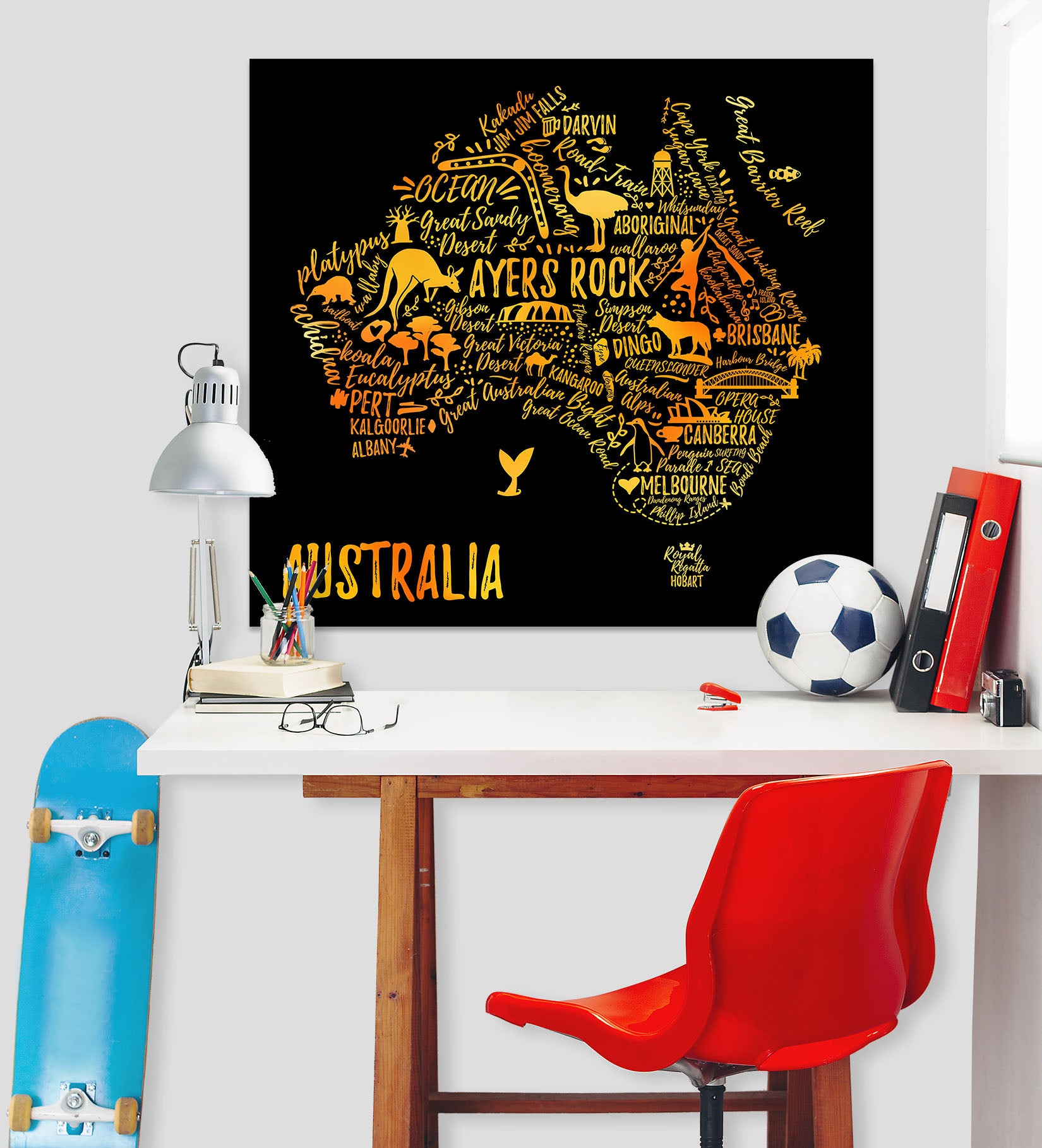 3D Golden Letters 224 World Map Wall Sticker