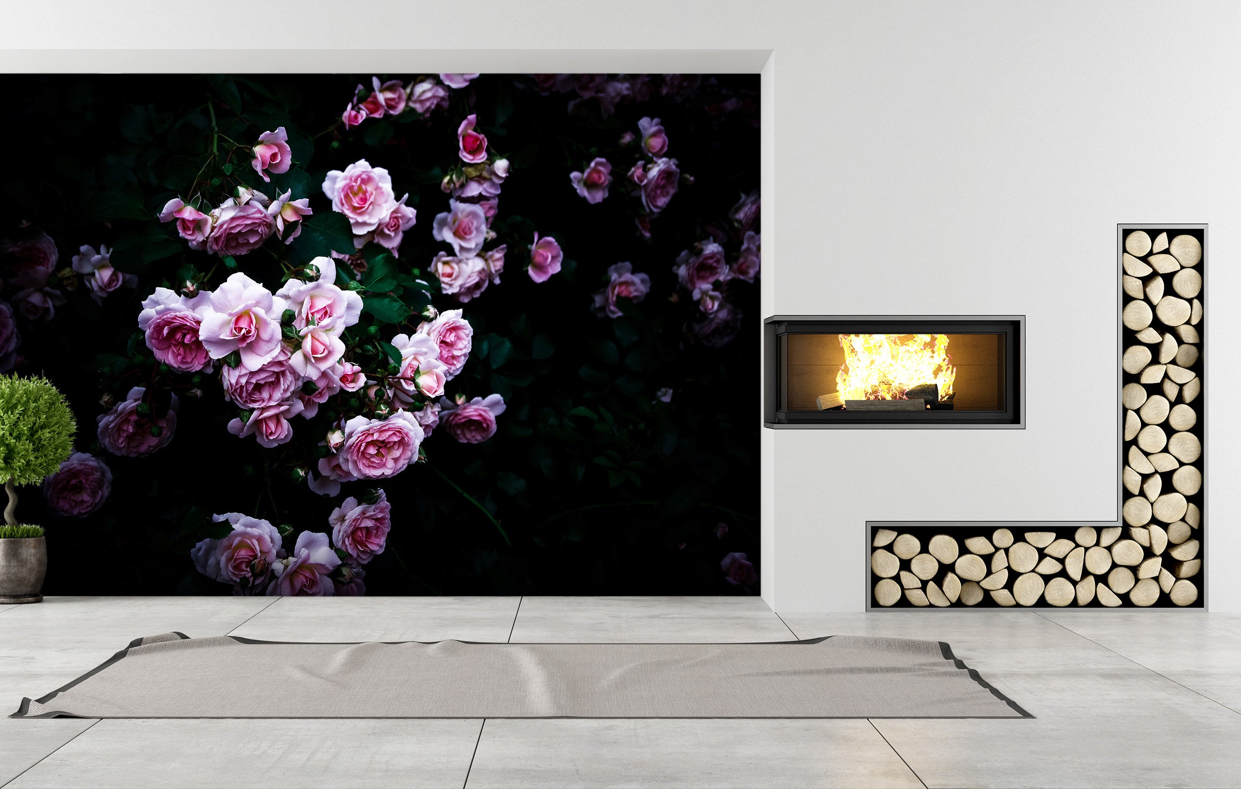 3D Pink Rose 105 Noirblanc777 Wall Mural Wall Murals