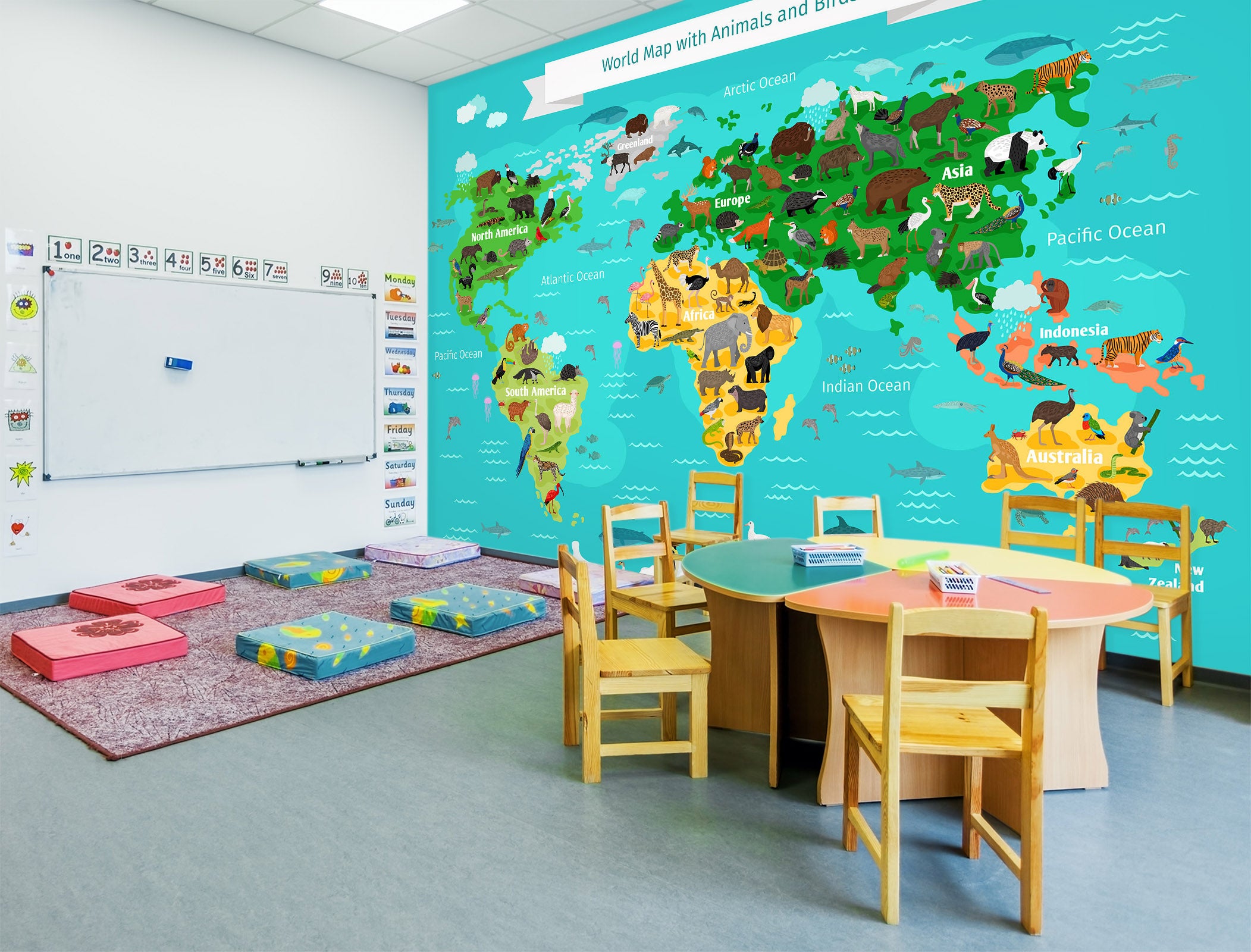 3D Green Island 2116 World Map Wall Murals