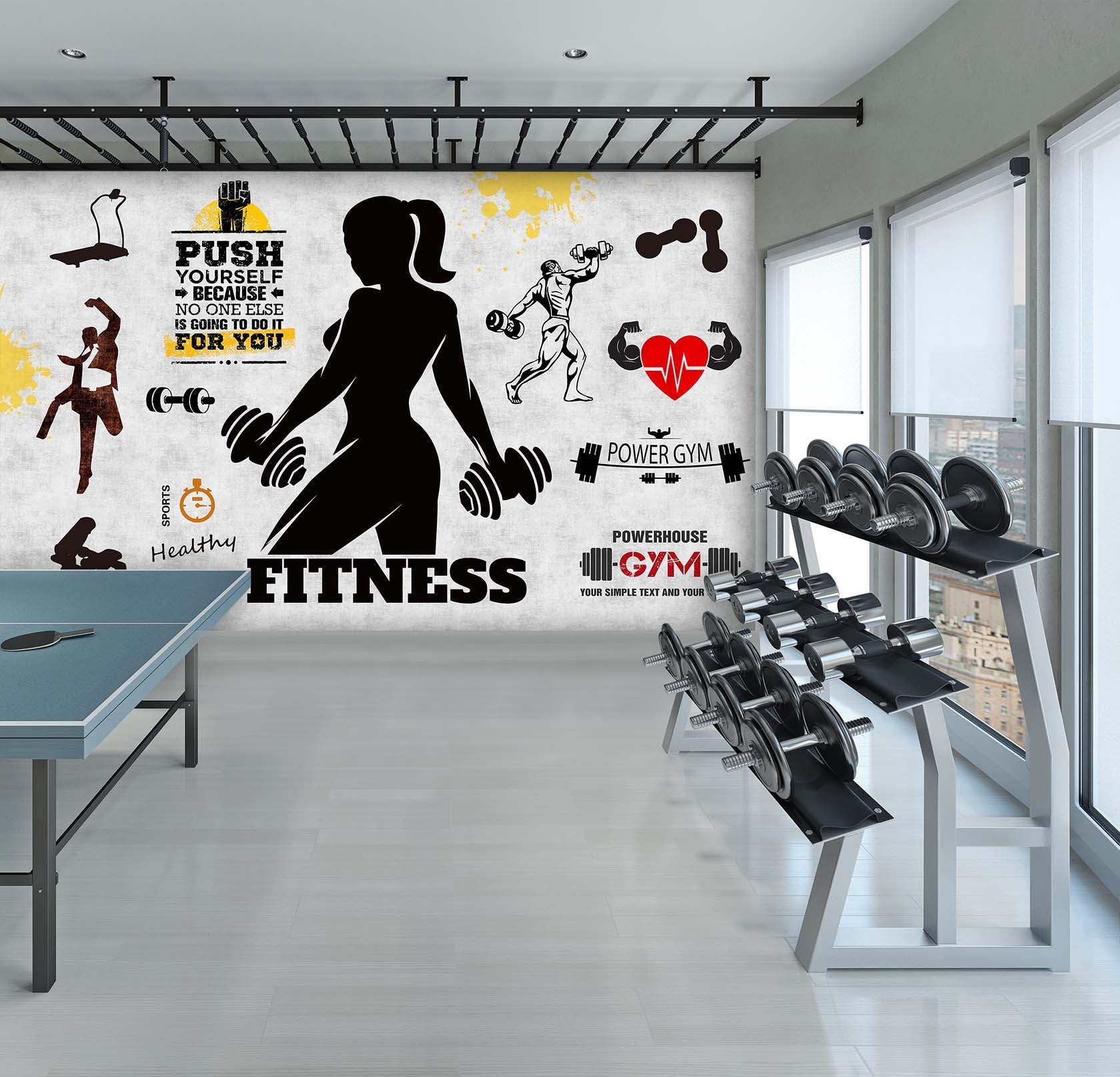 3D Lady Dumbbell 048 Wall Murals Wallpaper AJ Wallpaper 2
