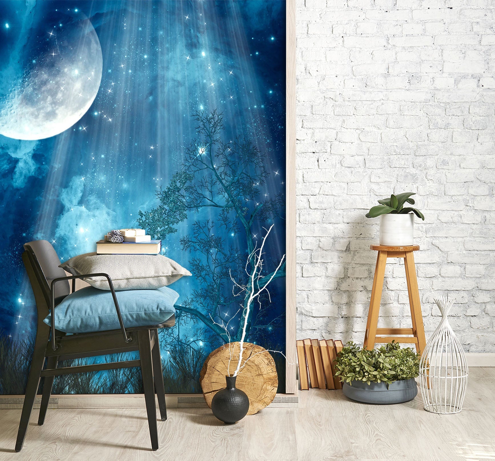 3D Moonlight Stars 101 Wall Murals Wallpaper AJ Wallpaper