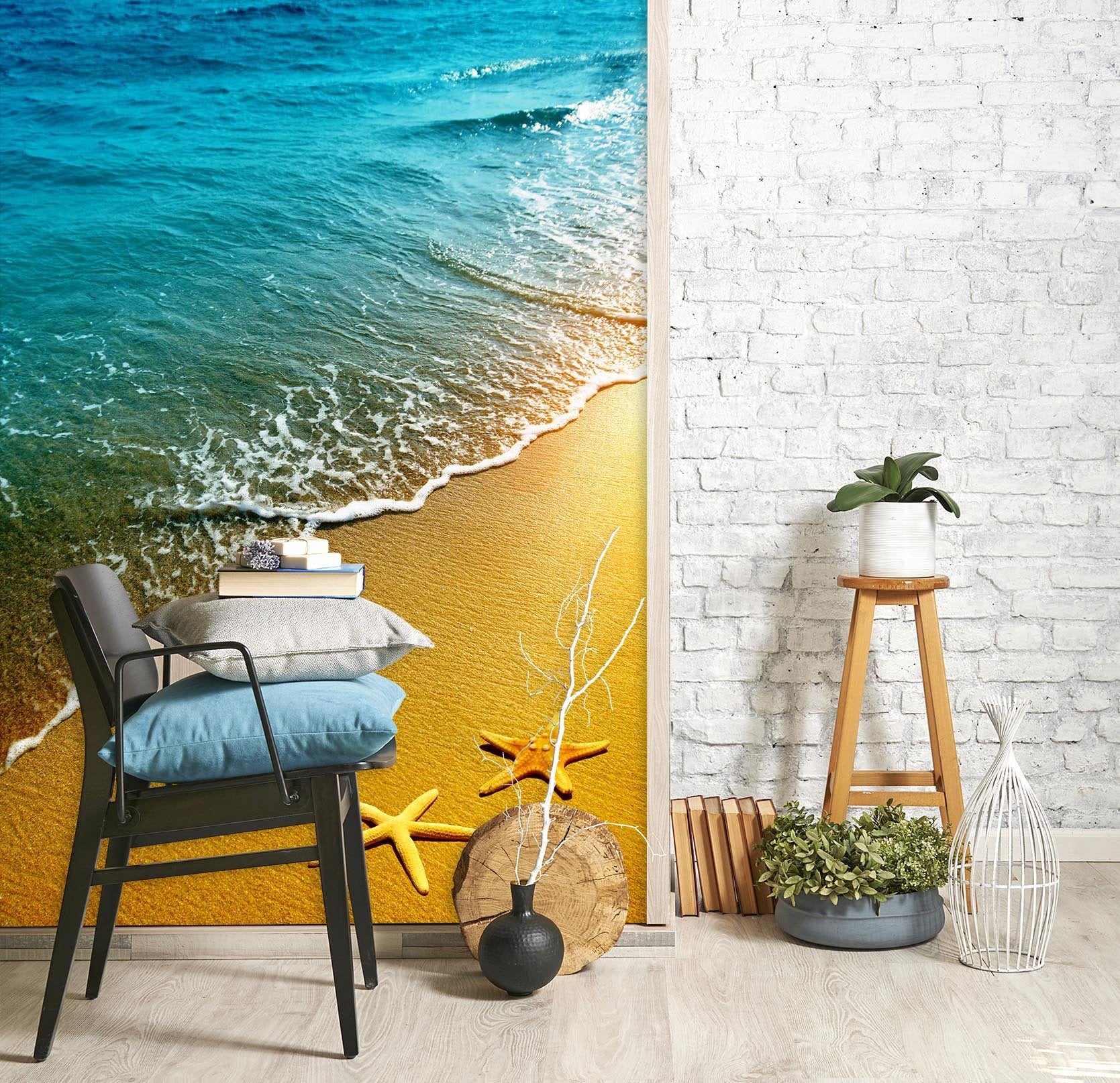 3D Beach Starfish Golden 079 Wall Murals Wallpaper AJ Wallpaper