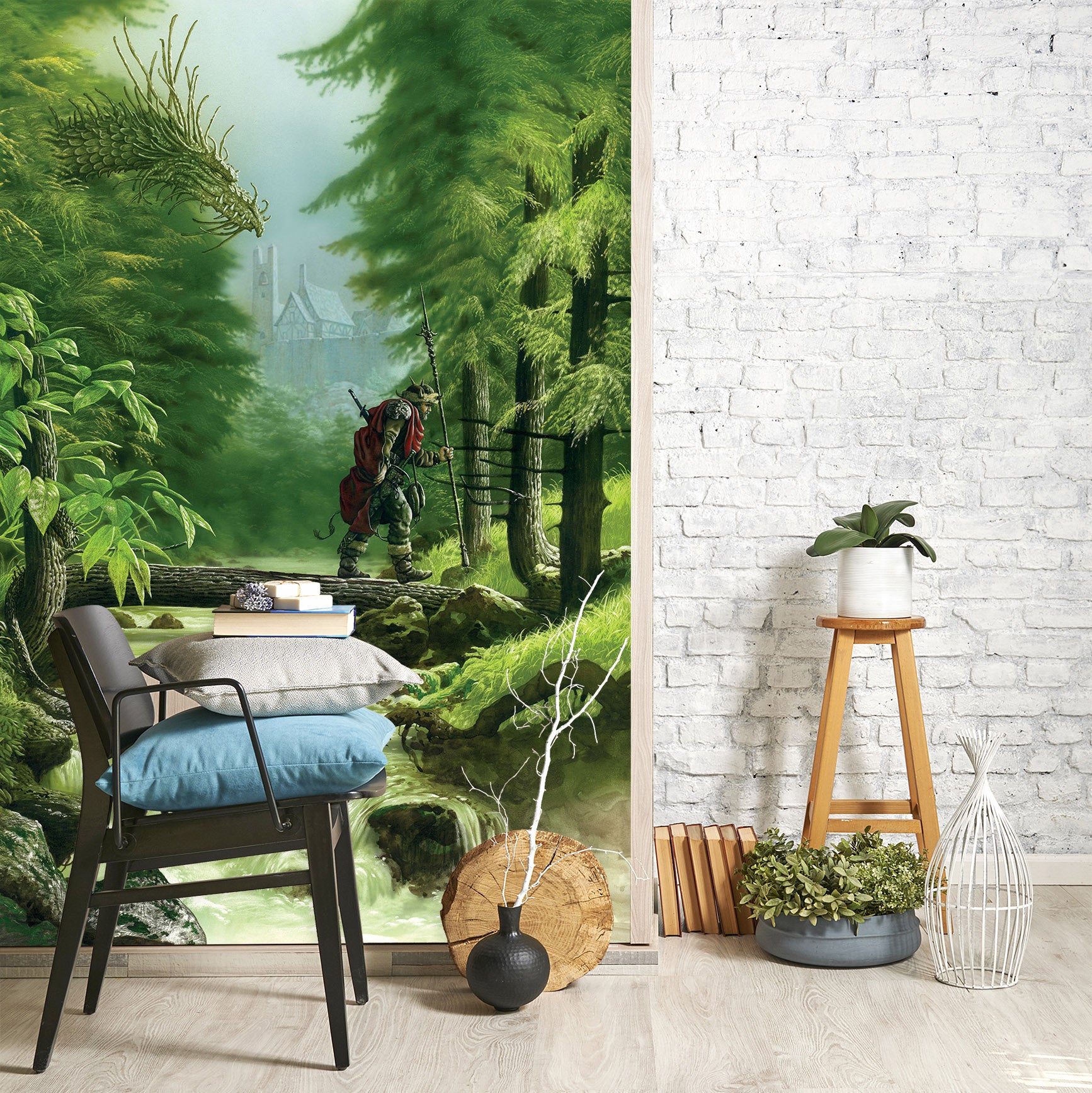 3D Forest Creek Bridge Soldier 7097 Ciruelo Wall Mural Wall Murals