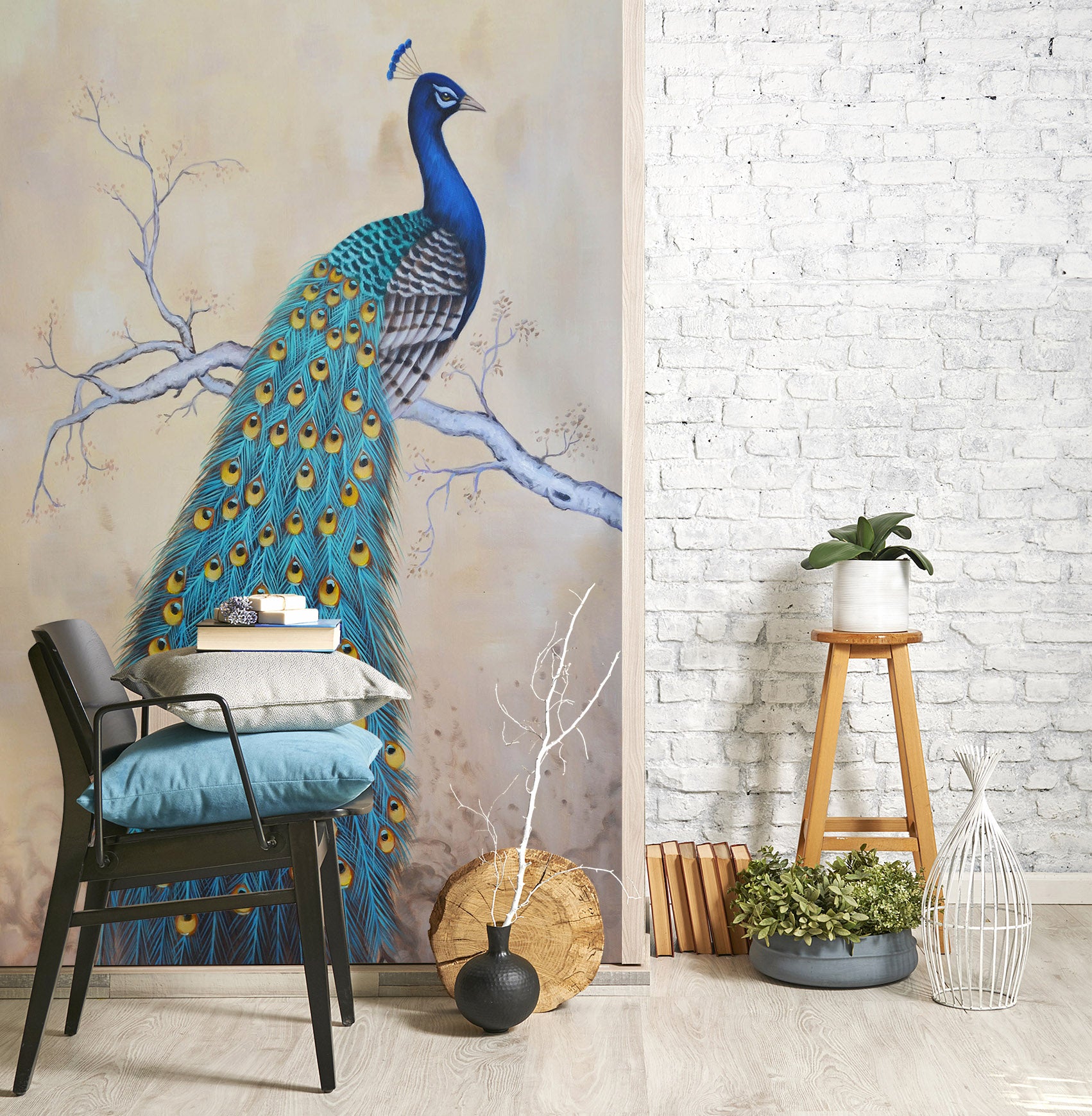 3D Blue Peacock 1841 Wall Murals