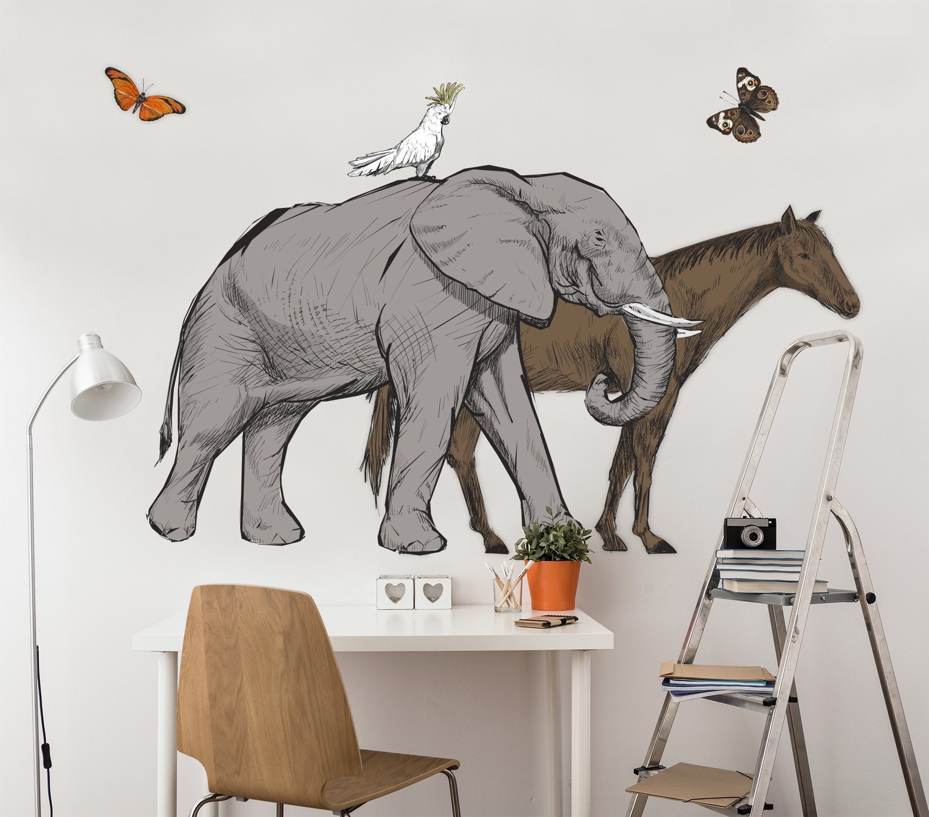 3D Elephant And Horse 059 Animals Wall Stickers Wallpaper AJ Wallpaper