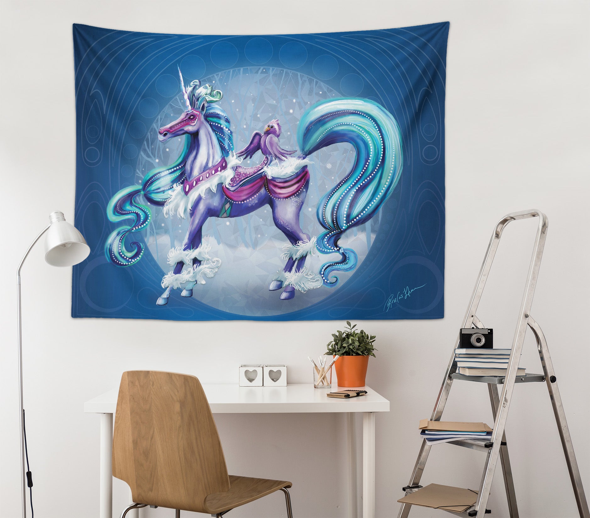 3D Winter Unicorn 5212 Rose Catherine Khan Tapestry Hanging Cloth Hang