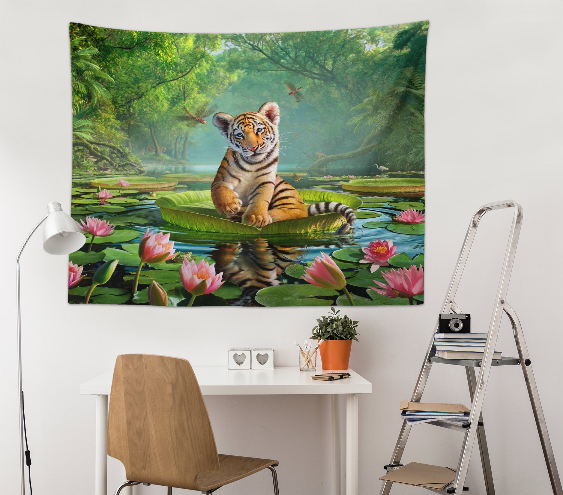 3D Jungle Lotus Tiger 111138 Jerry LoFaro Tapestry Hanging Cloth Hang