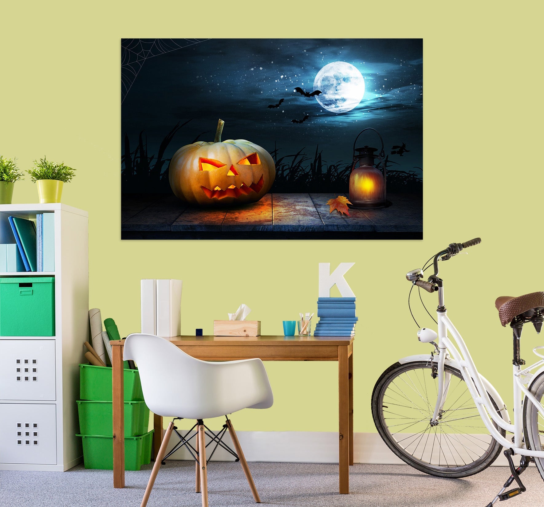 3D Oil Lamp Pumpkin Moon 020 Halloween Wall Stickers Wallpaper AJ Wallpaper 2