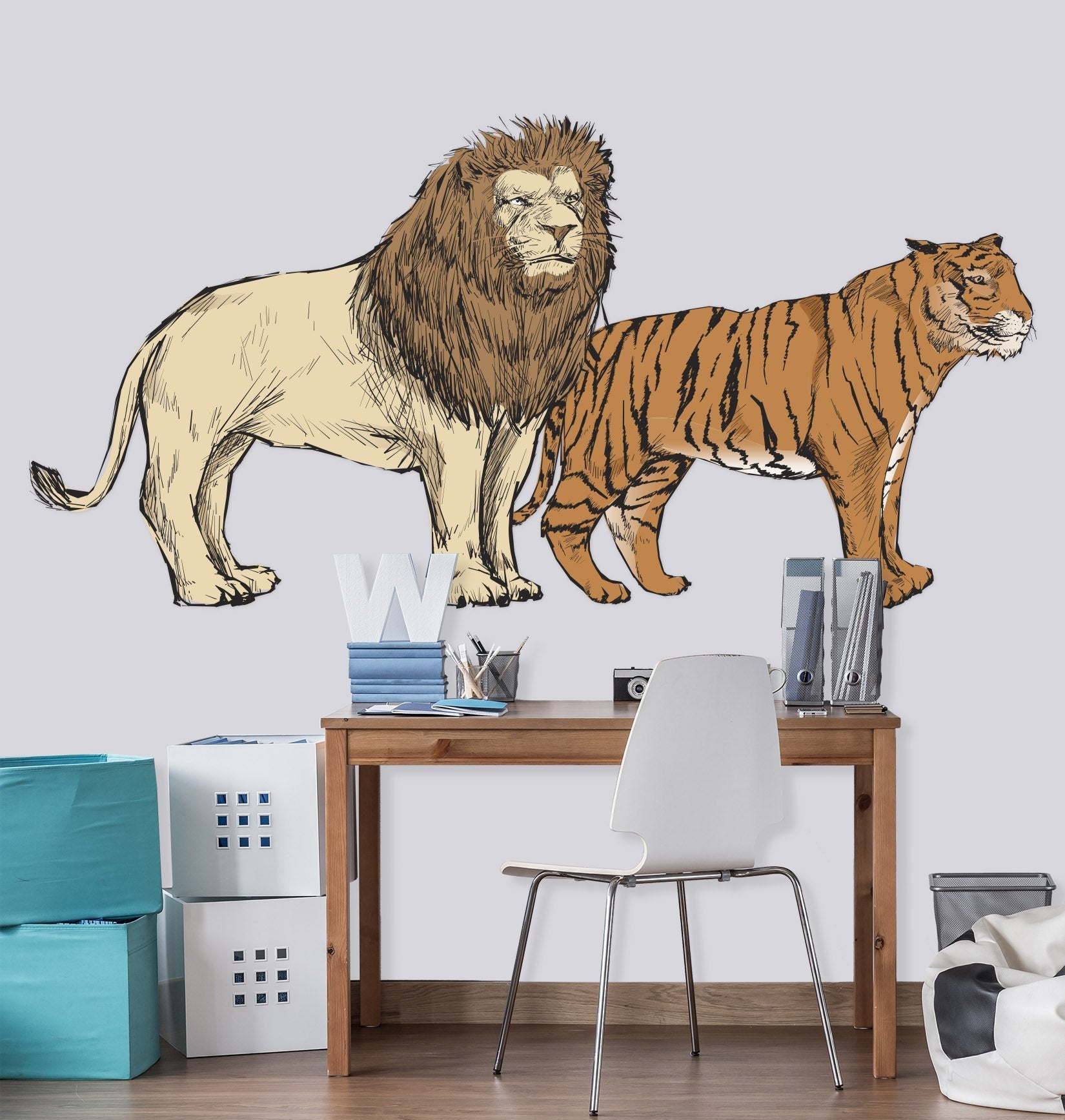 3D Lion Tiger 063 Animals Wall Stickers Wallpaper AJ Wallpaper