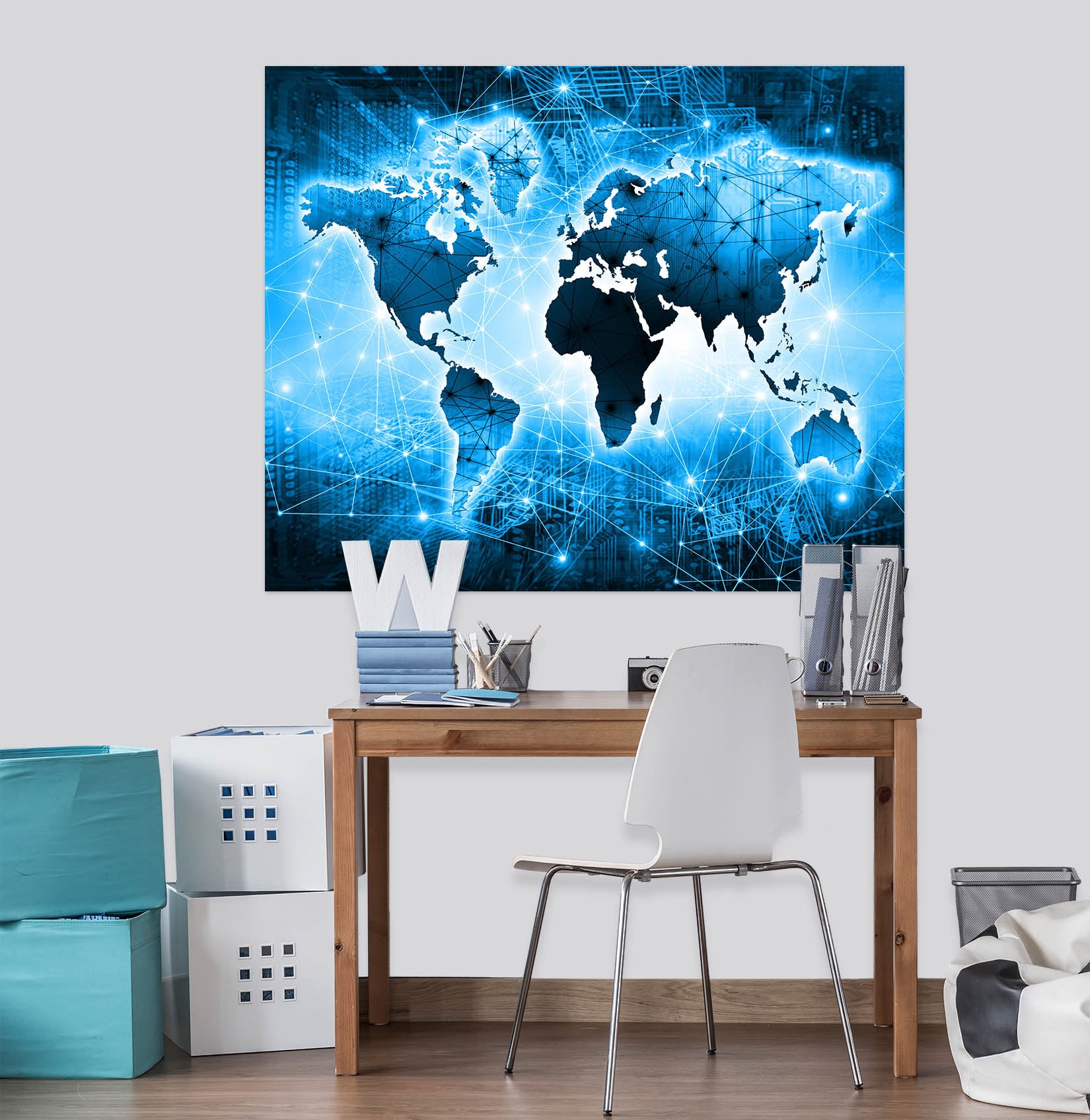 3D Blue World 221 World Map Wall Sticker