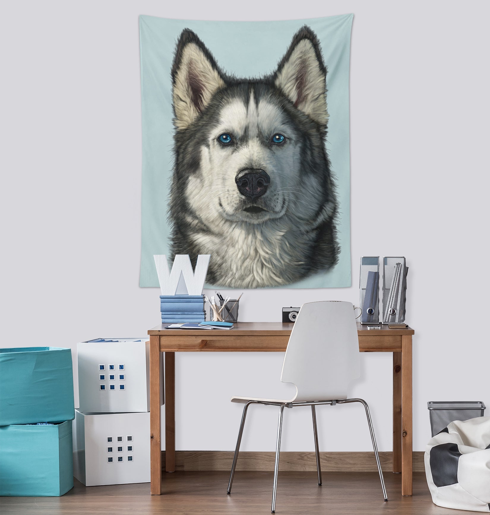 3D Husky Portrait 11711 Vincent Tapestry Hanging Cloth Hang