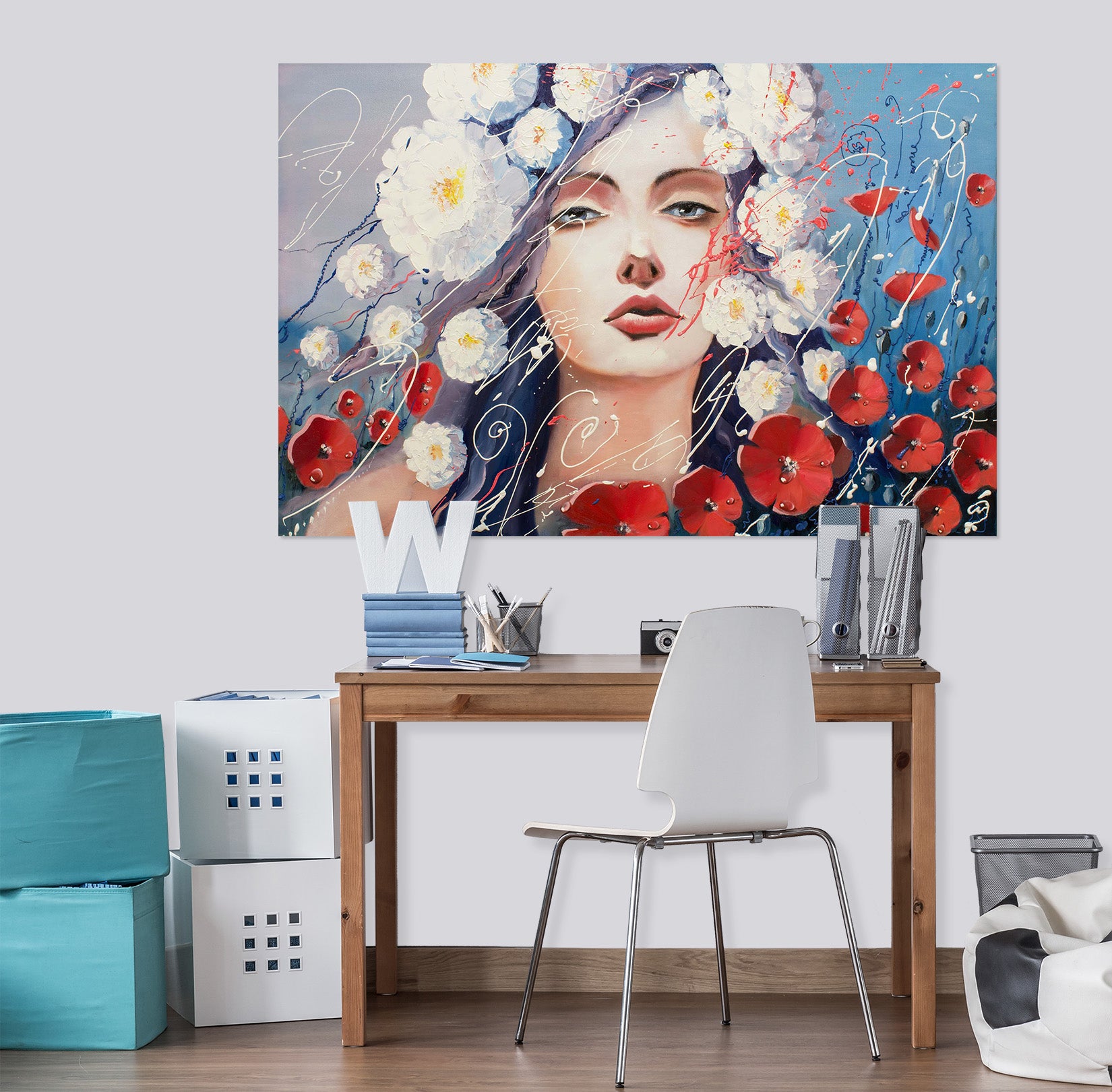 3D Chrysanthemum Woman 1022 Wall Sticker