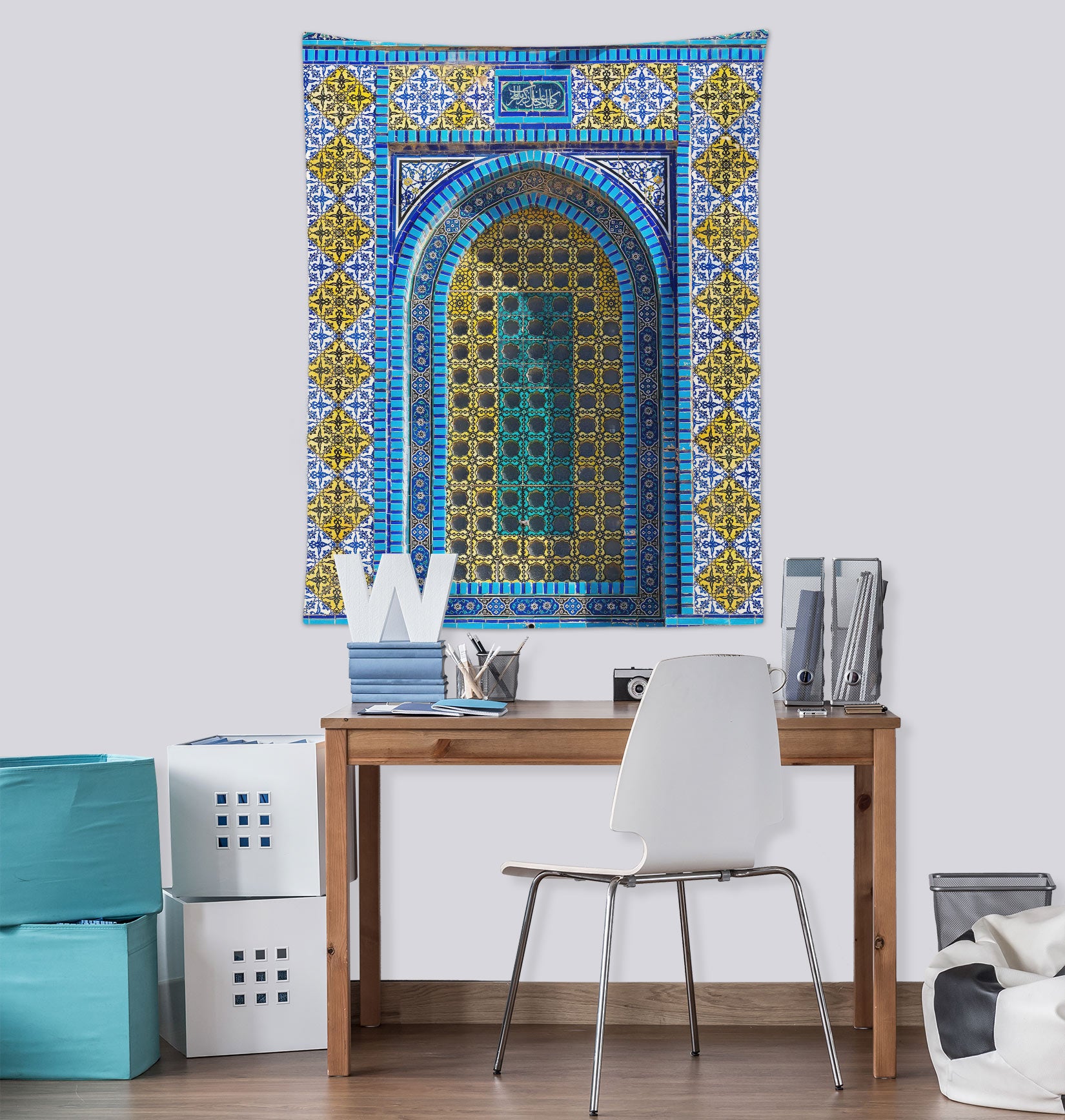 3D Yellow Blue Texture Pattern 116186 Assaf Frank Tapestry Hanging Cloth Hang