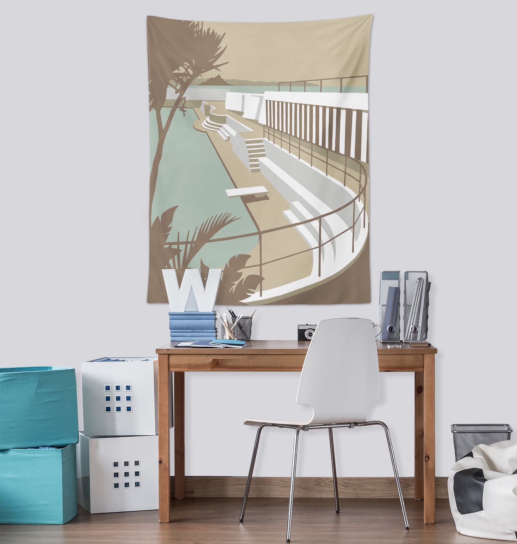 3D White Stairs 5357 Steve Read Tapestry Hanging Cloth Hang