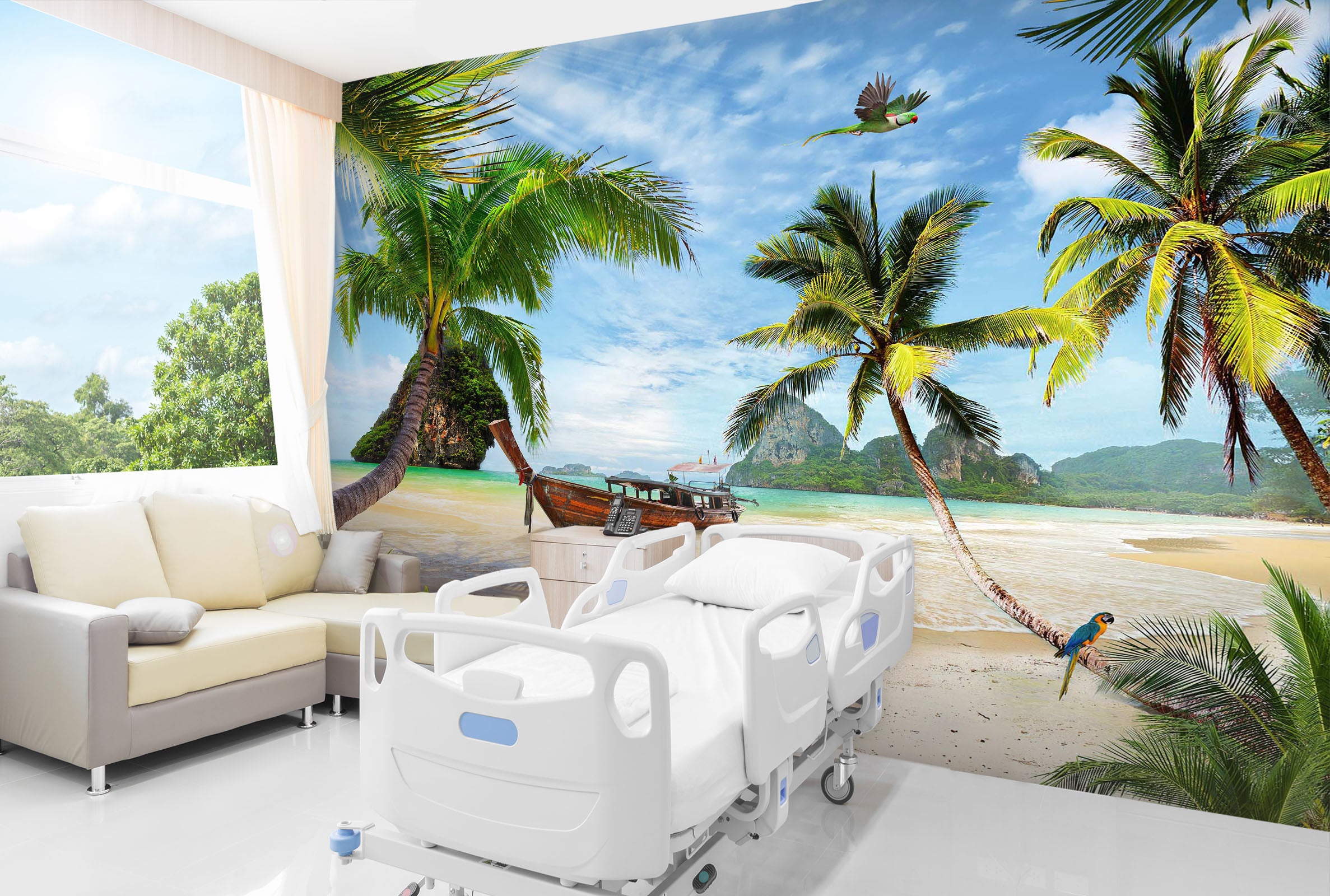 3D Sea Boat Tree 202 Wall Murals