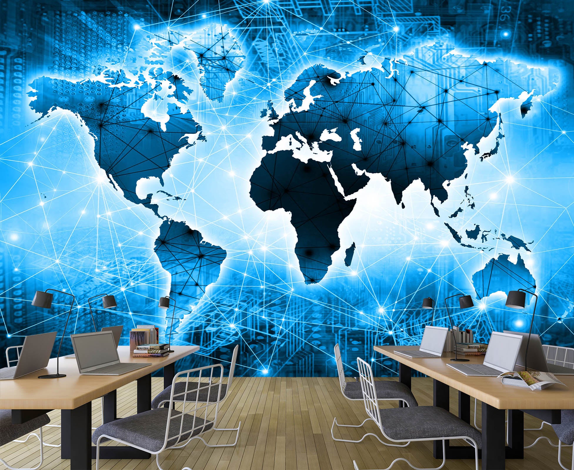 3D Blue World 2061 World Map Wall Murals