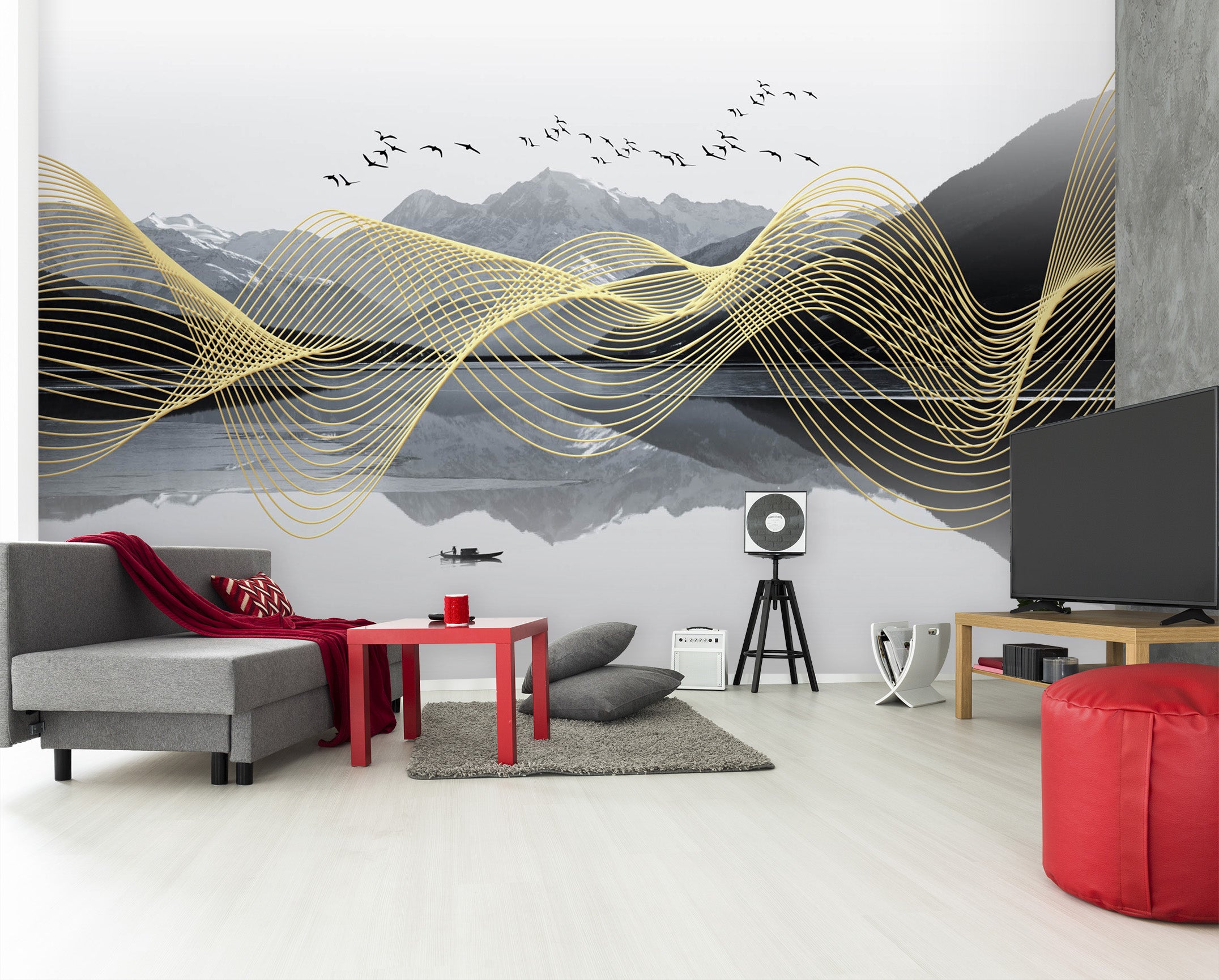 3D Golden Wave 1402 Wall Murals