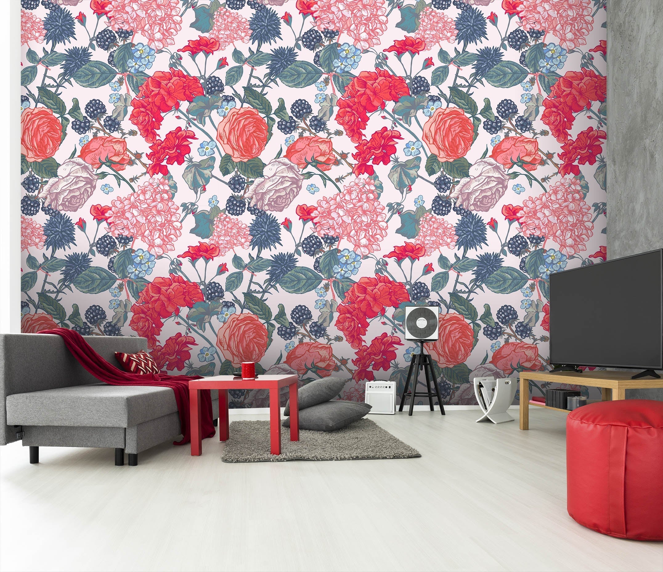 3D Red Peony Grape 10 Wall Murals Wallpaper AJ Wallpaper 2