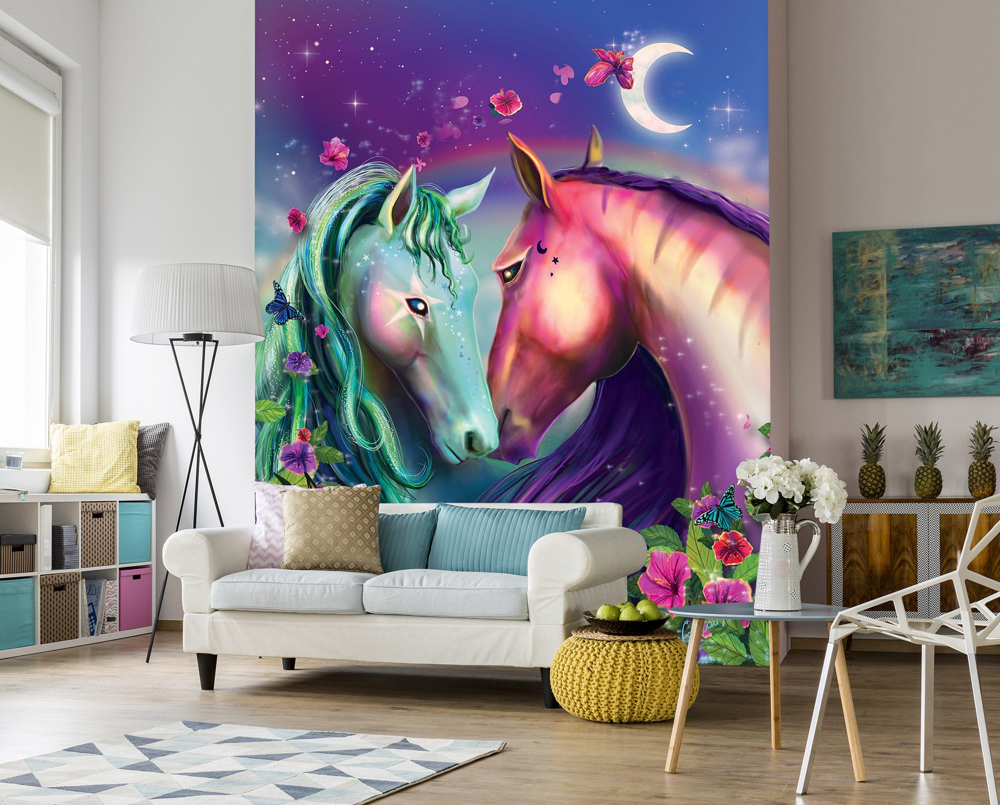 3D Two Horses 1424 Rose Catherine Khan Wall Mural Wall Murals