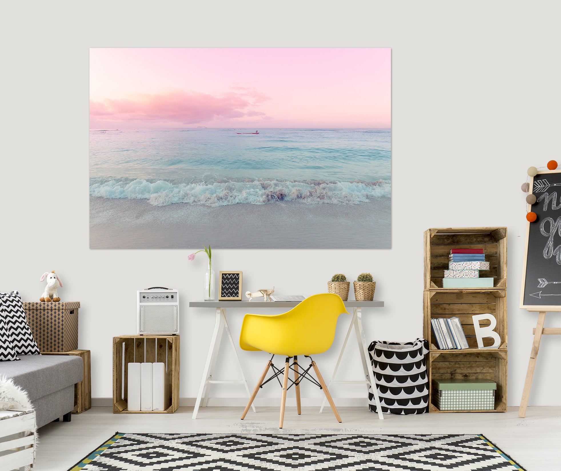 3D Pink Sky 017 Noirblanc777 Wall Sticker