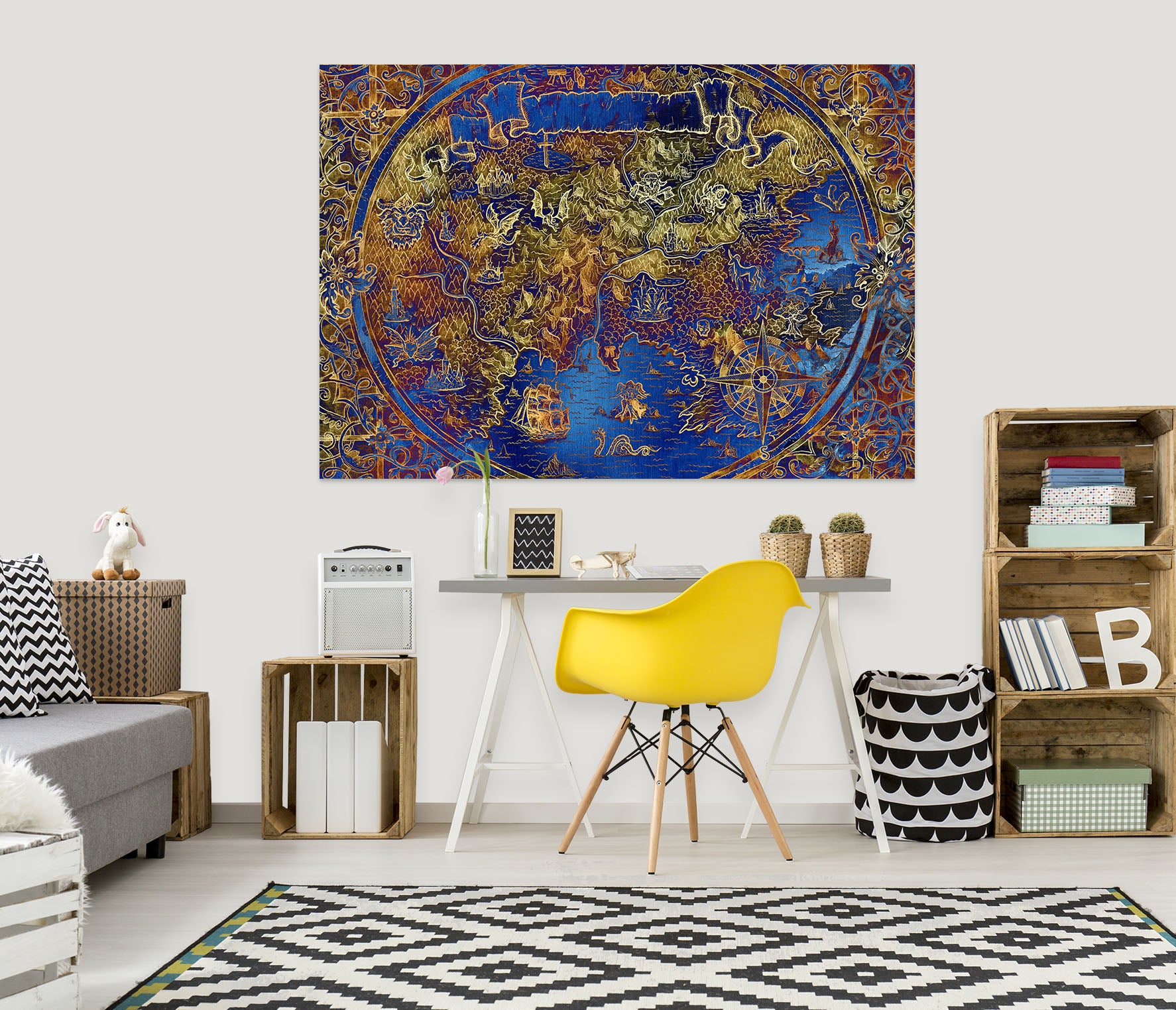 3D Blue Globe 281 World Map Wall Sticker