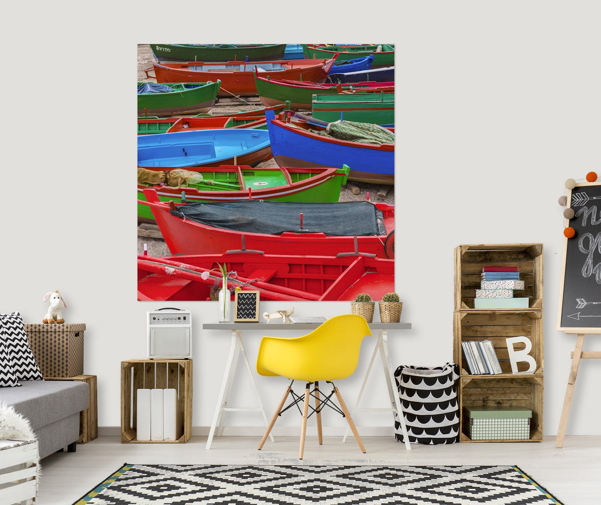 3D Red Boat 203 Marco Carmassi Wall Sticker