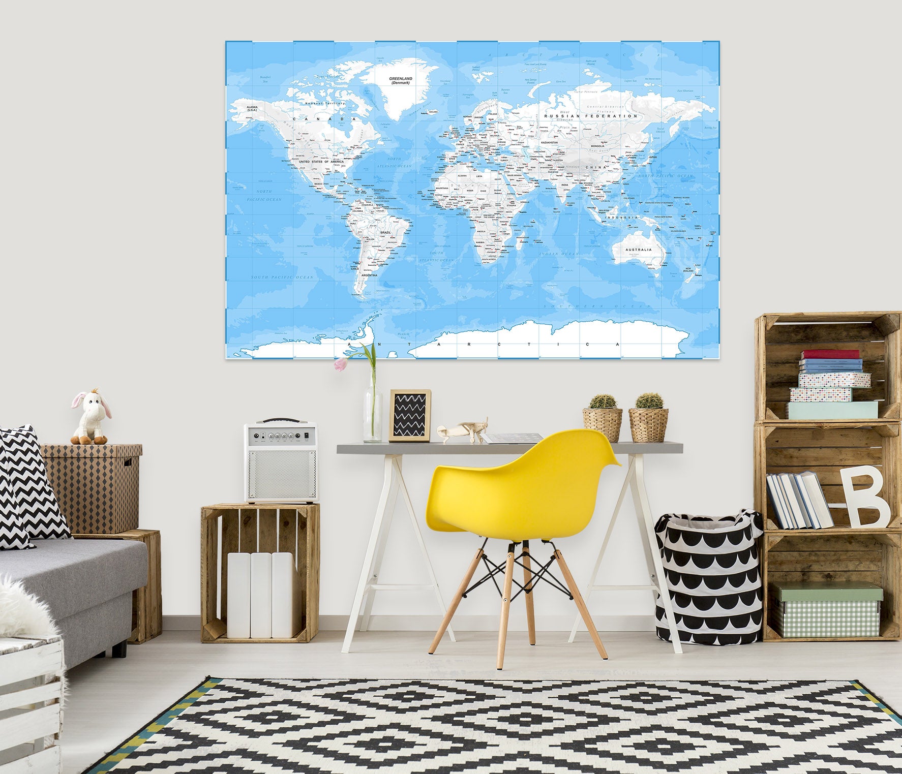 3D Abstract Clouds 256 World Map Wall Sticker