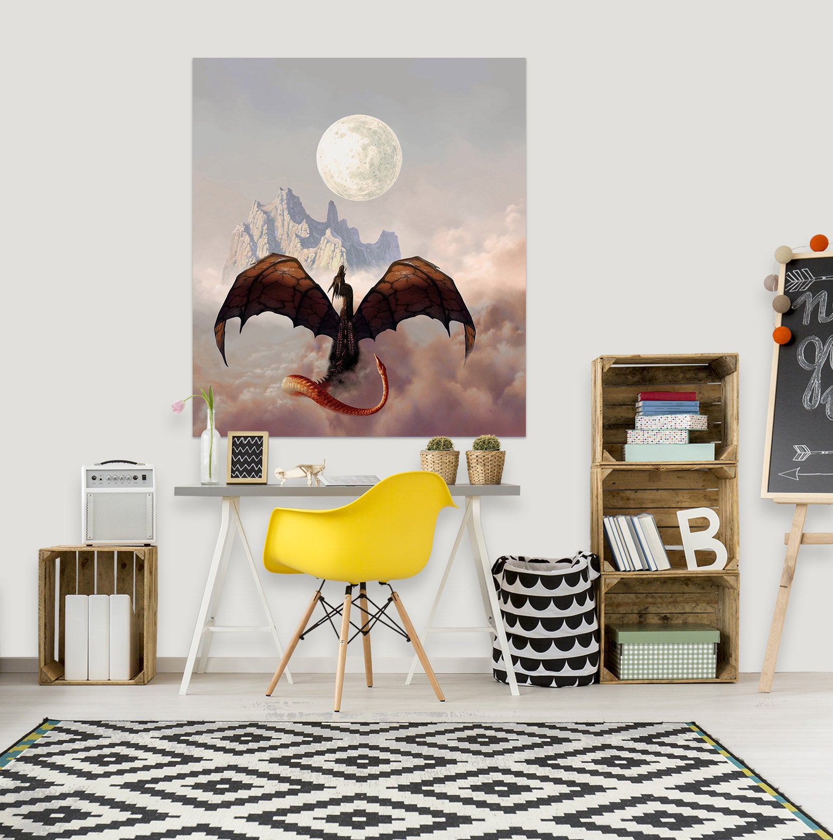 3D Moon Mountain Dragon 8121 Ciruelo Wall Sticker