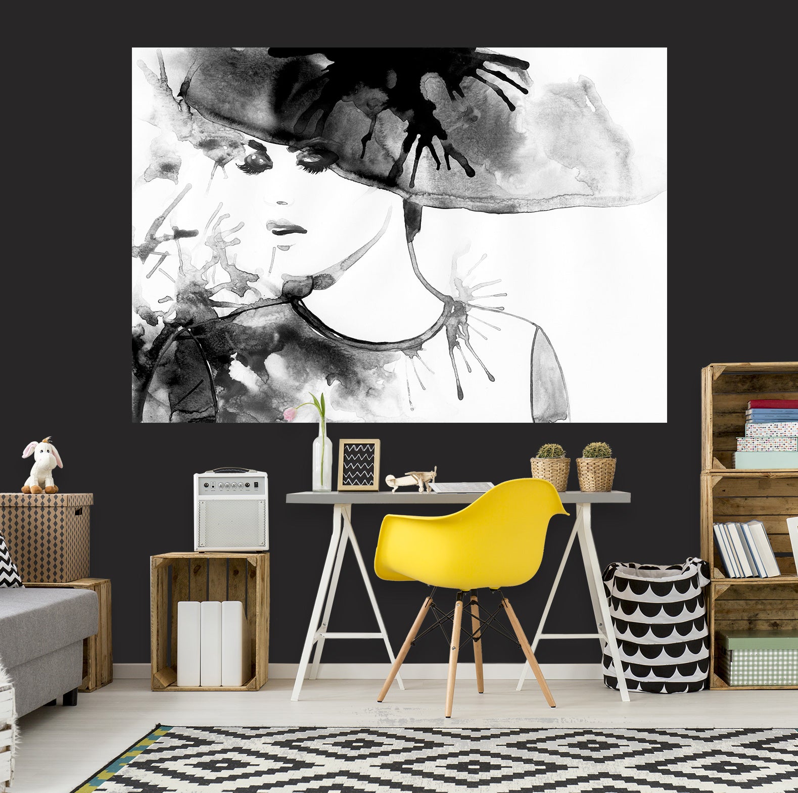 3D Black Hat Woman 1017 Wall Sticker