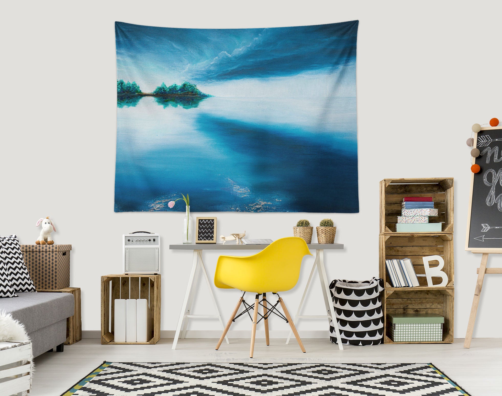 3D Hand Drawn Blue Lake 861 Marina Zotova Tapestry Hanging Cloth Hang
