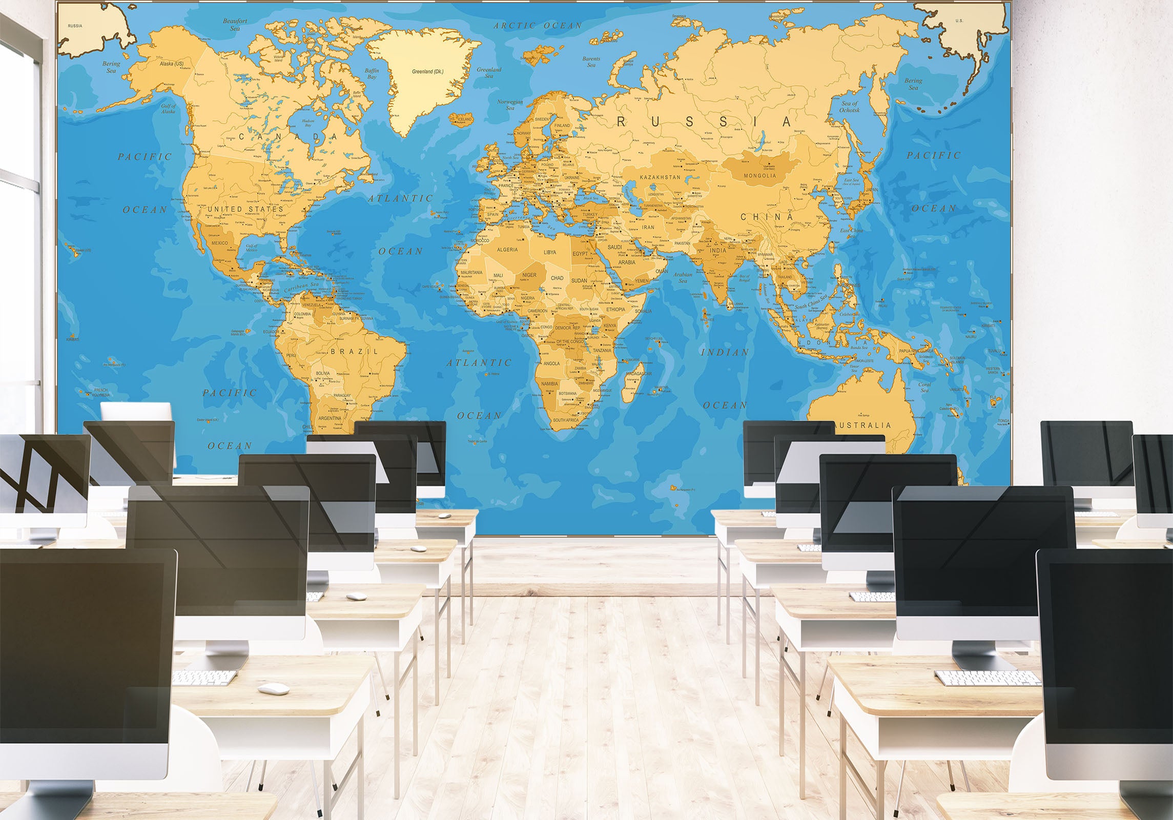 3D Yellow Land 2118 World Map Wall Murals