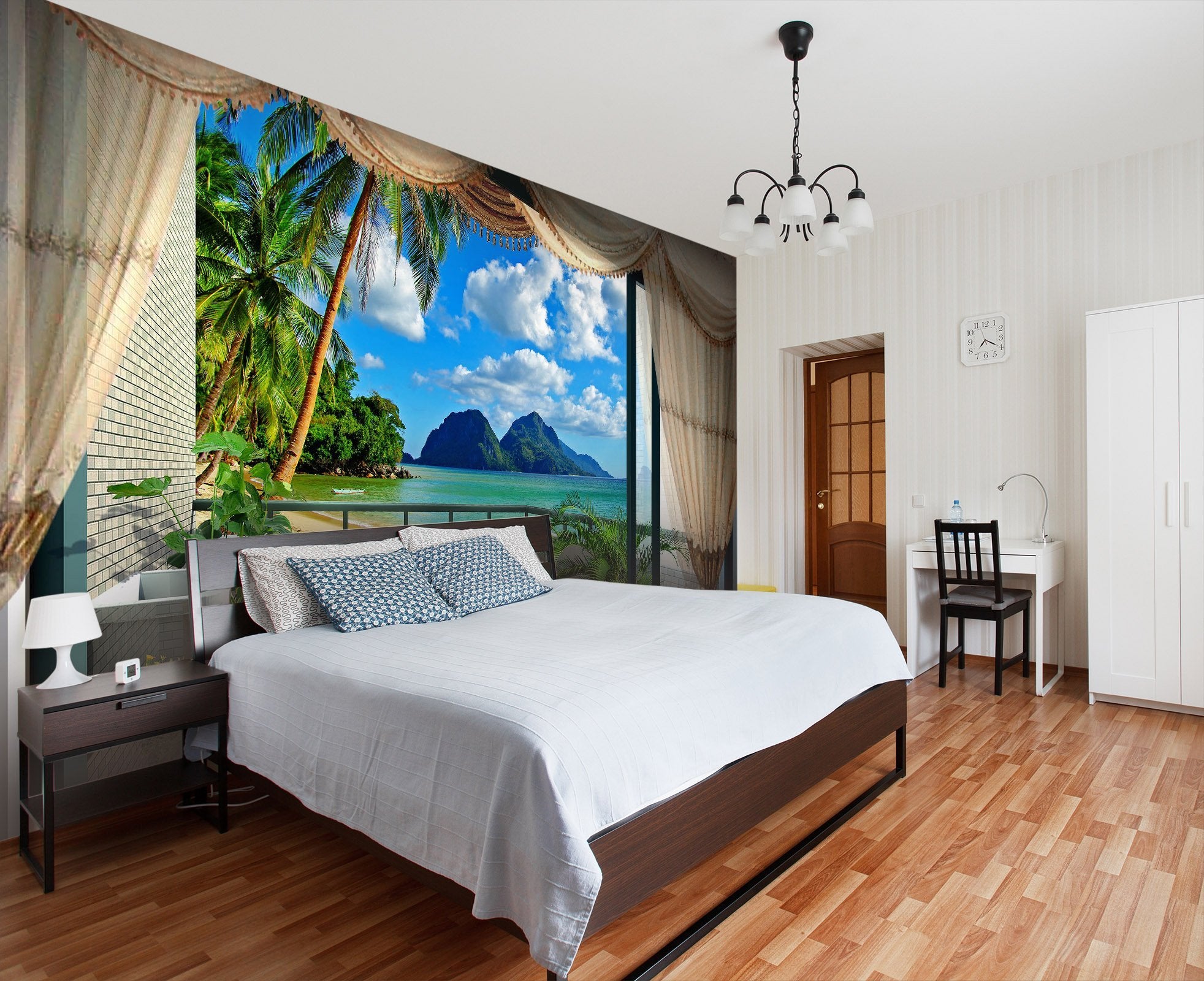3D window view with island 04 Wall Murals Wallpaper AJ Wallpaper